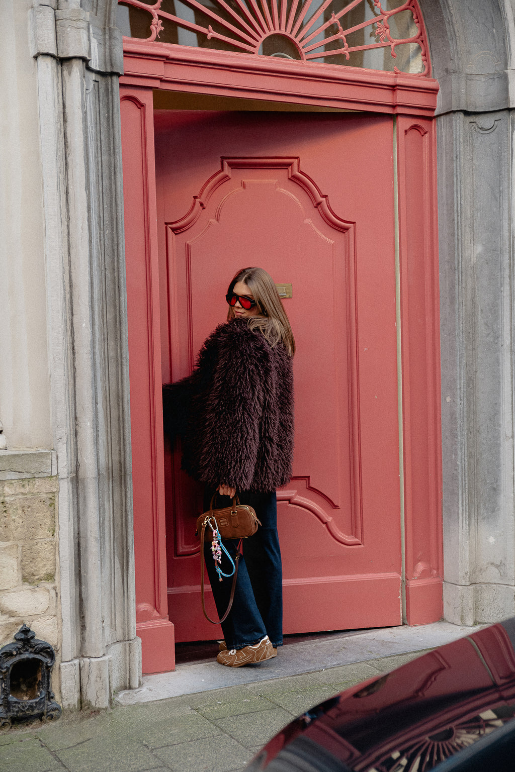 Manteau Cameron en faux shearling chocolat