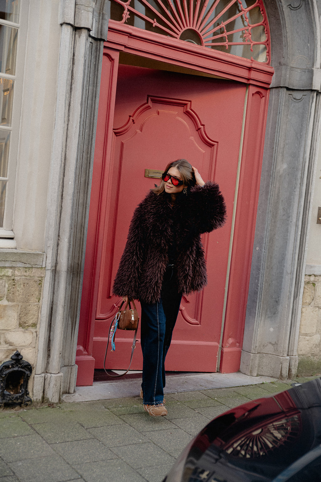 Manteau Cameron en faux shearling chocolat