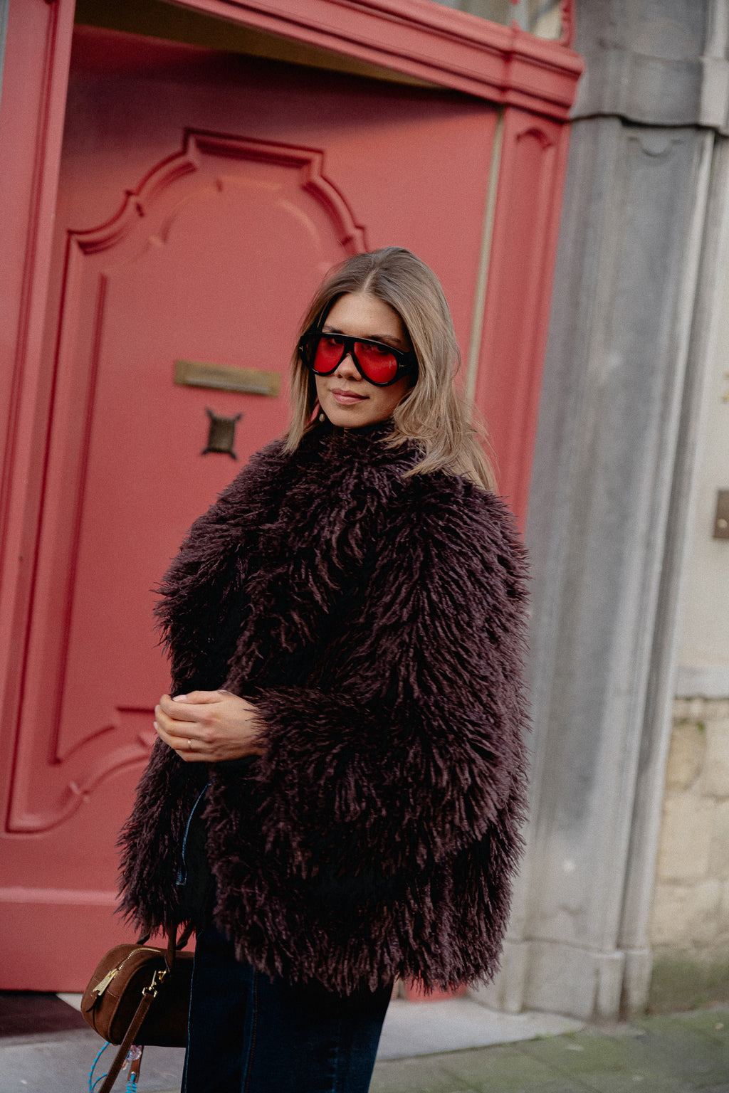 Manteau Cameron en faux shearling chocolat