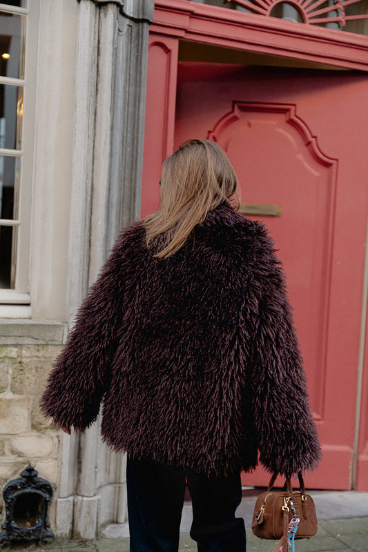 Les Jumelles Cameron faux shearling coat chocolate