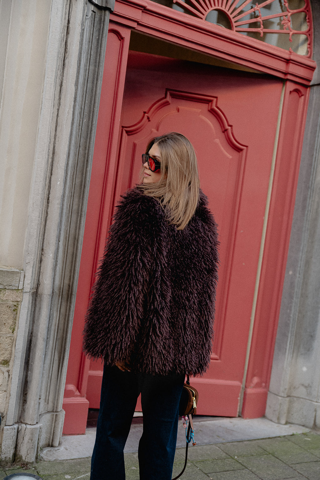 Manteau Cameron en faux shearling chocolat