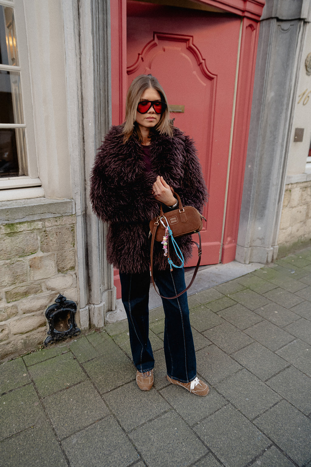 Manteau Cameron en faux shearling chocolat