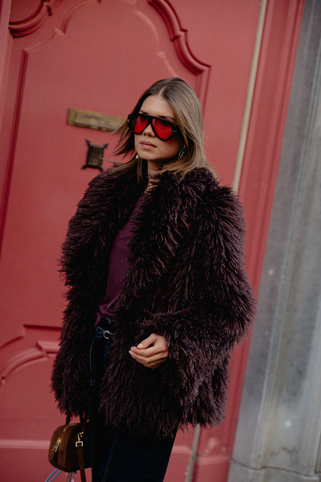 Manteau Cameron en faux shearling chocolat
