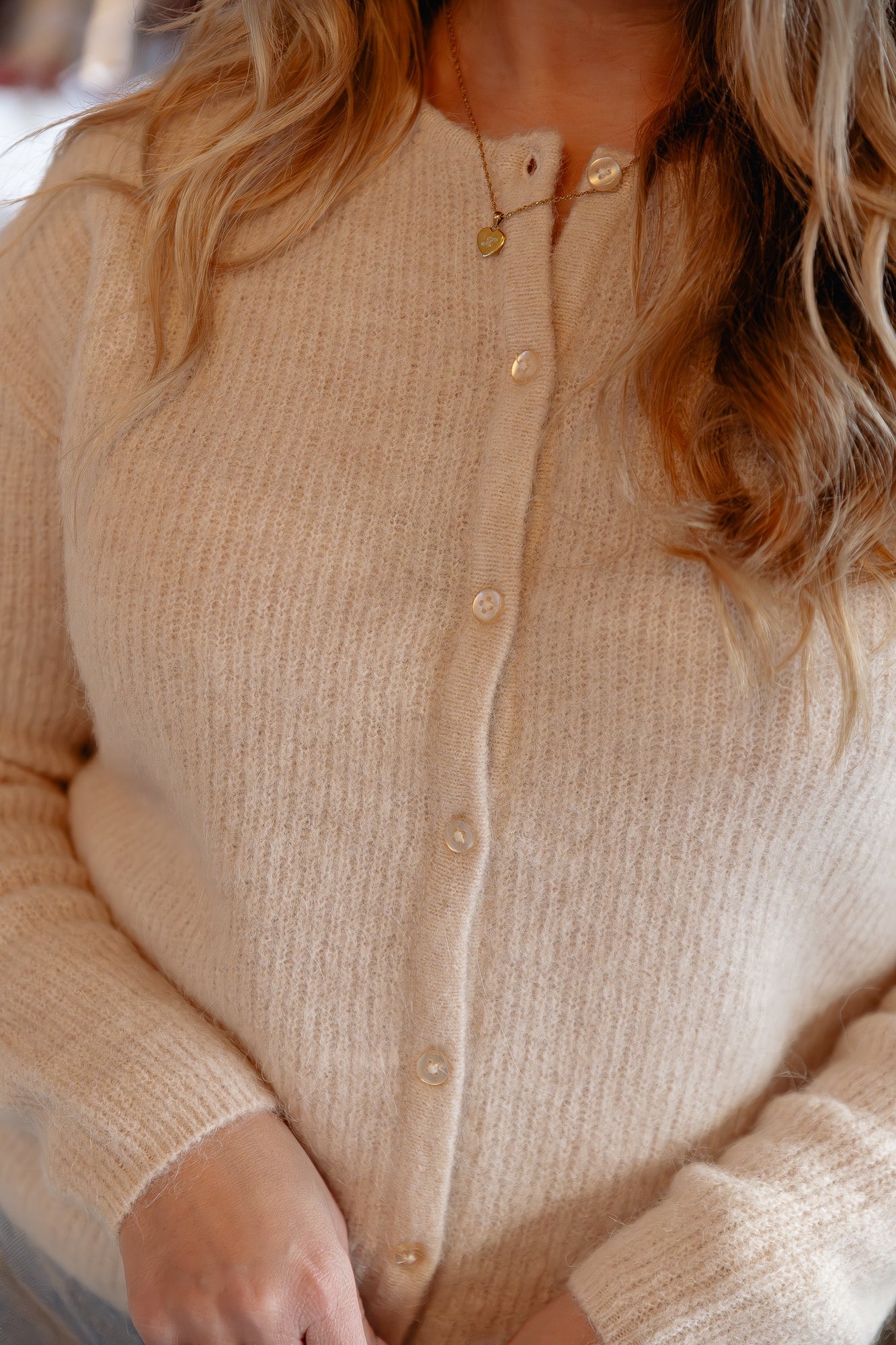 SLFSia LS knit O-neck cardigan birch/melange