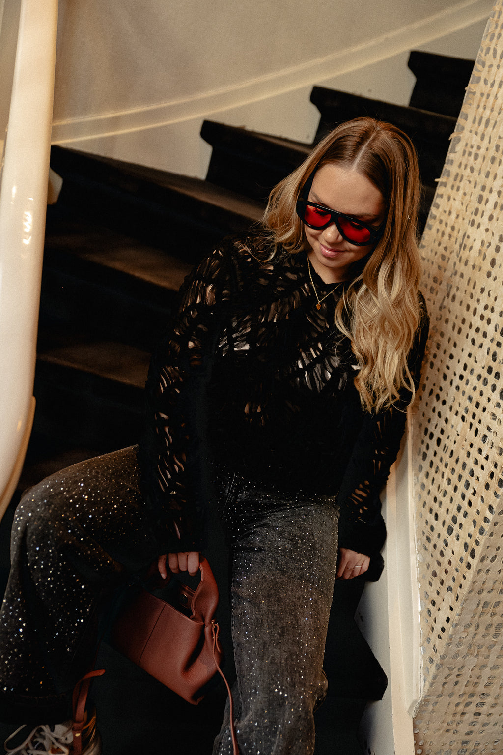 Blouse en tulle crochet Reyne noir