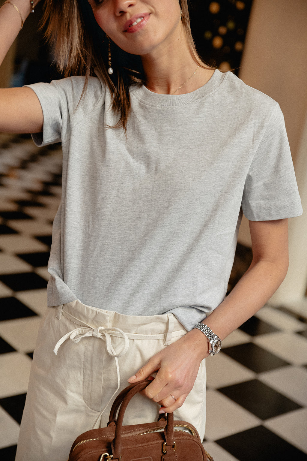 SLFEssential SS boxy tee lichtgrijs melange