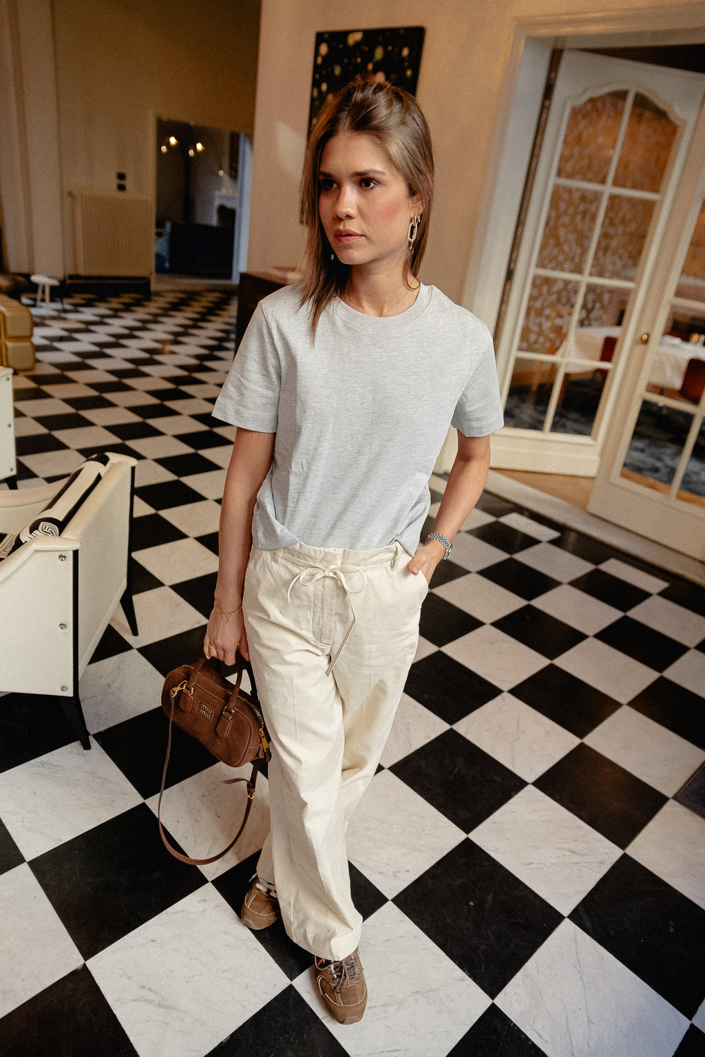 SLFEssential SS boxy tee lichtgrijs melange