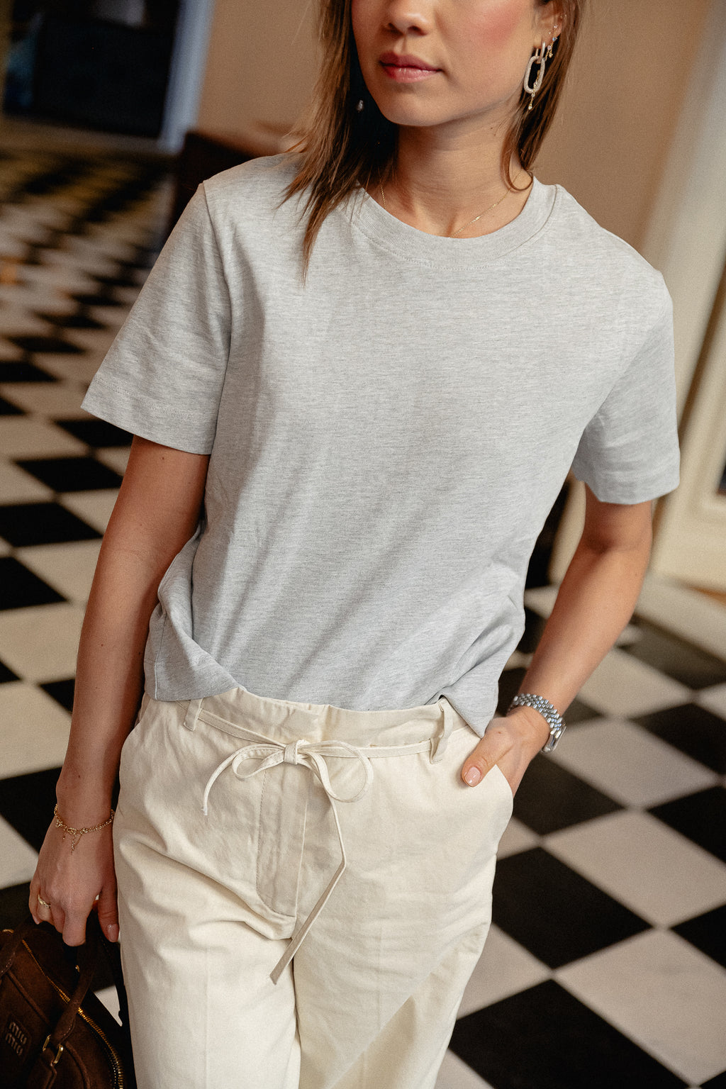 SLFEssential SS boxy tee lichtgrijs melange