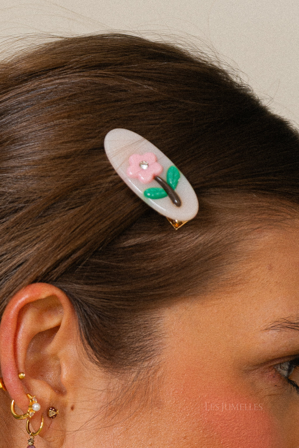 Mini flower hair clip pearl blush