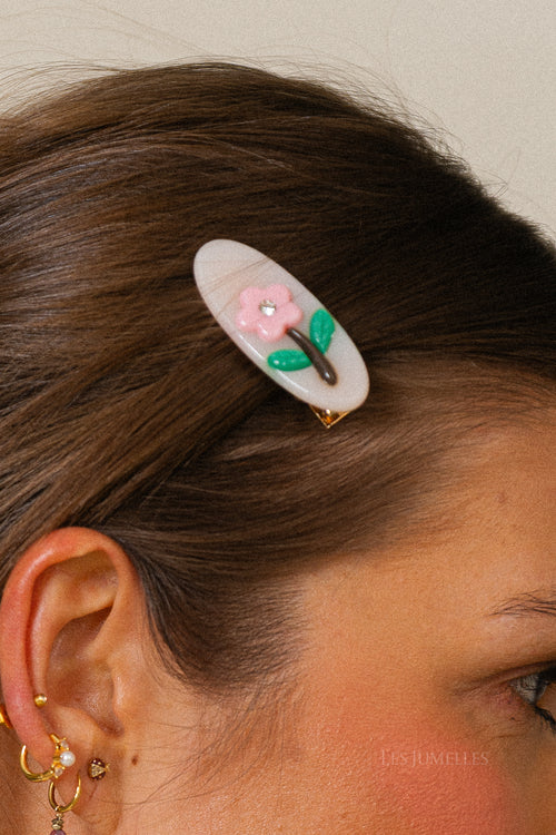 Mini flower hair clip pearl blush