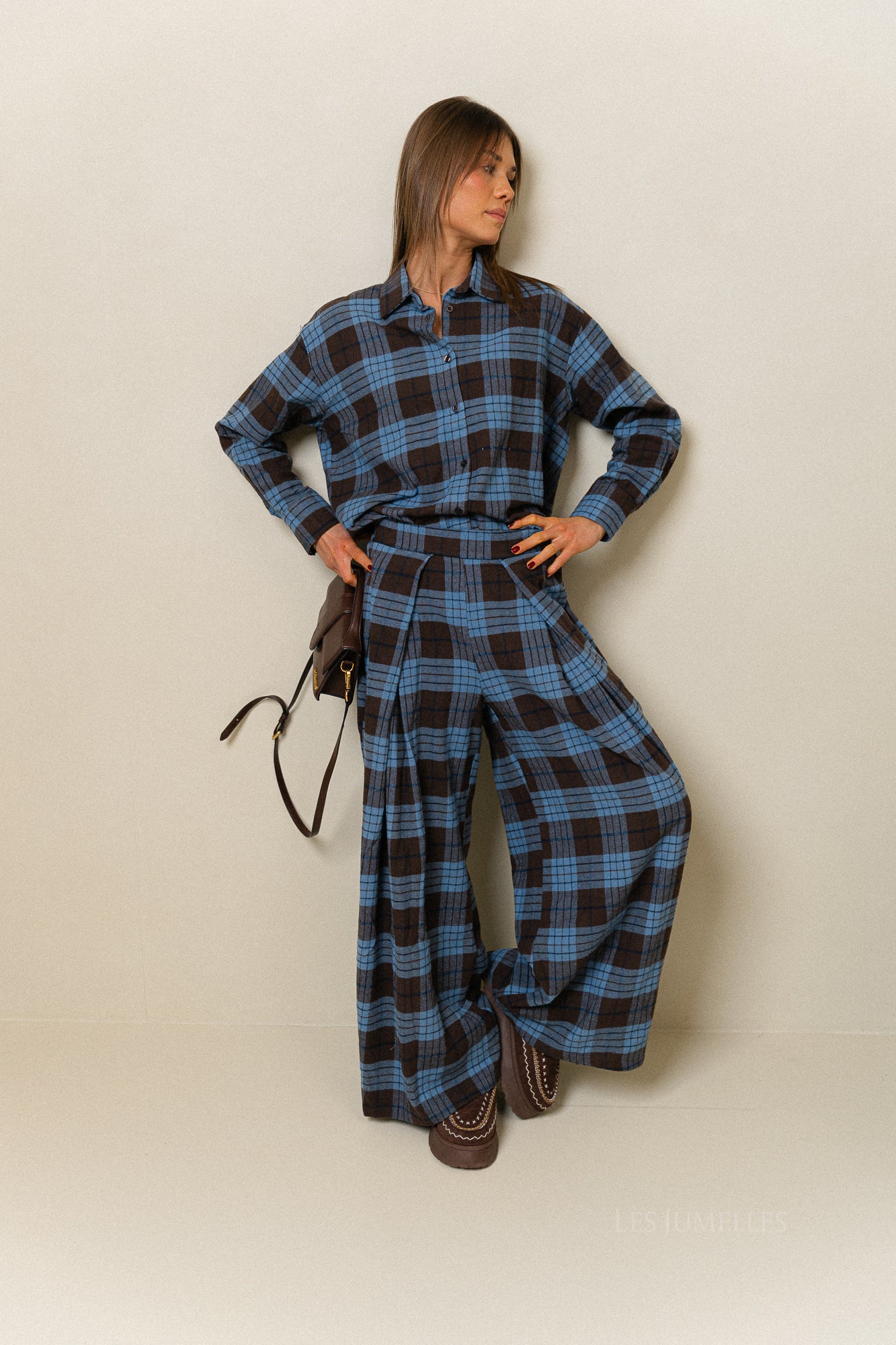 Laurence geruite broek hot chocolate/blauw