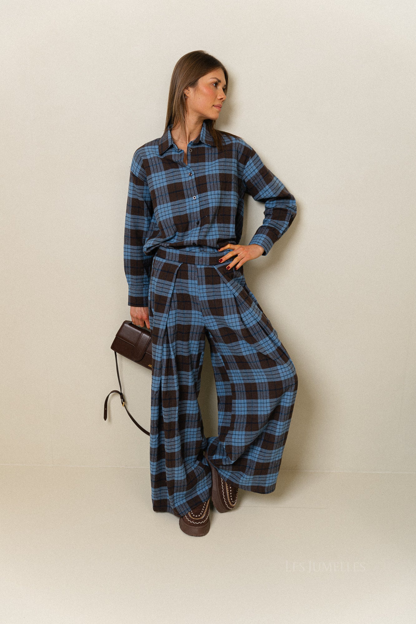 Laurence geruite broek hot chocolate/blauw