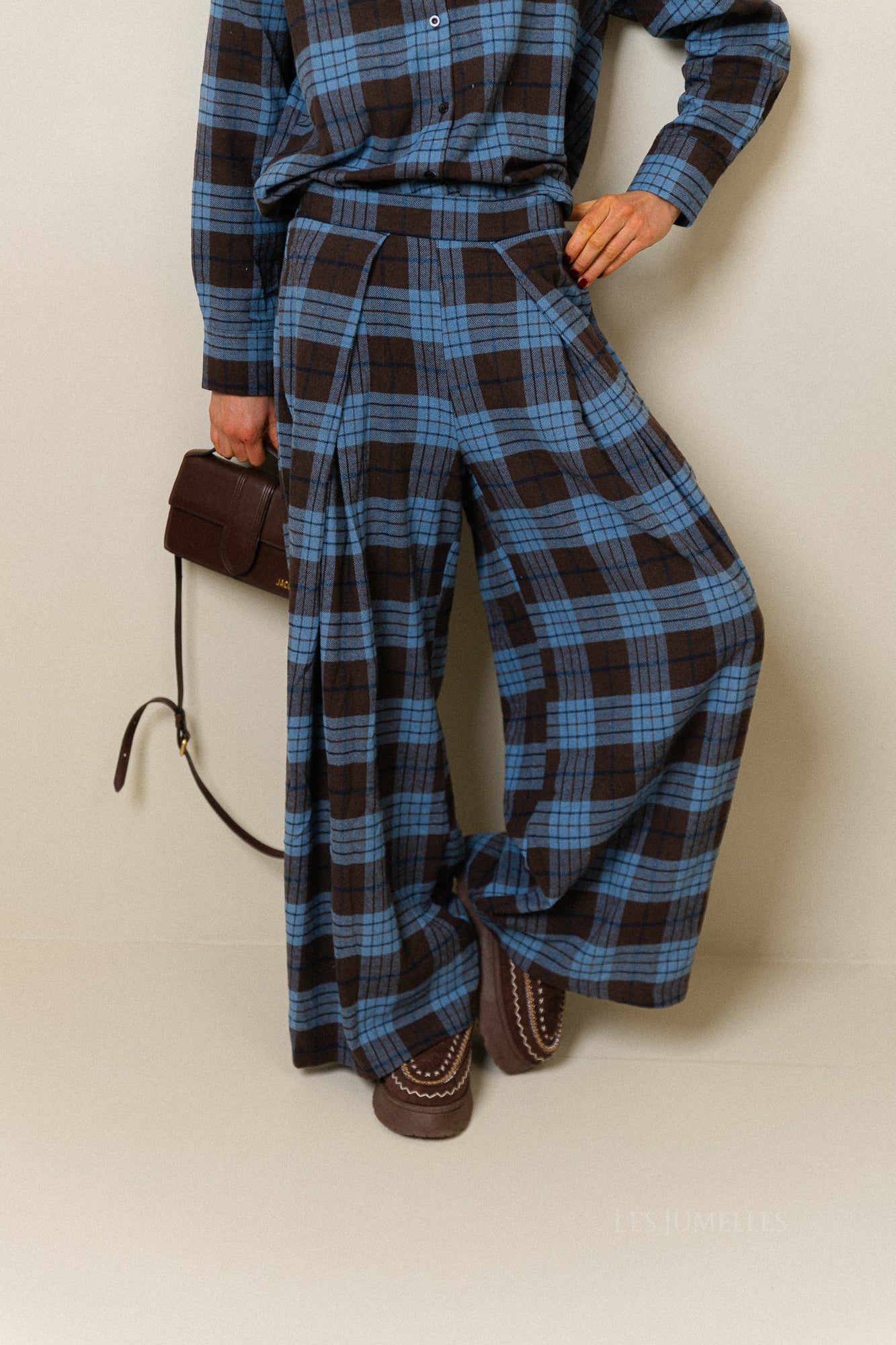 Laurence geruite broek hot chocolate/blauw