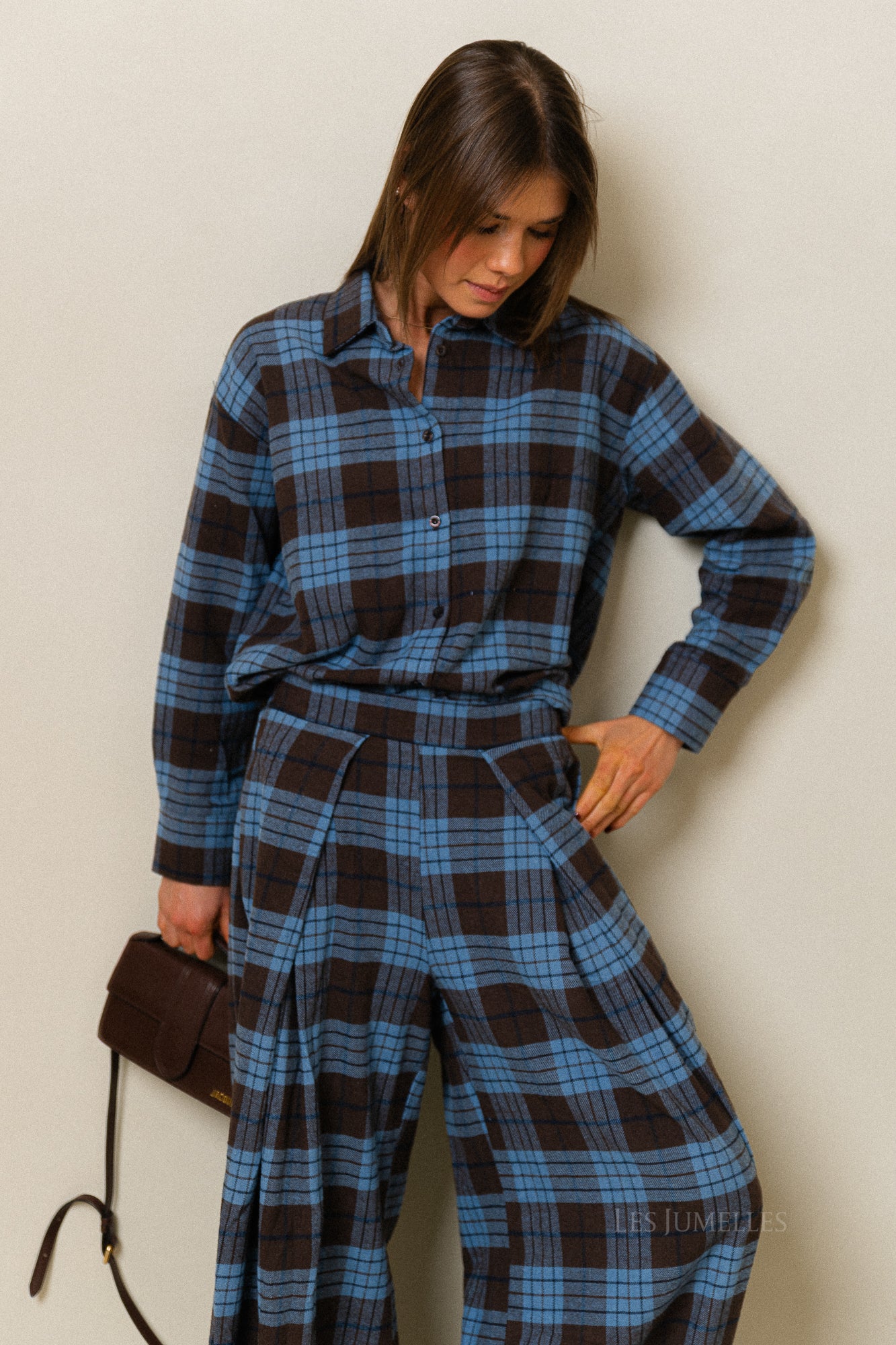 Laurence geruit overhemd hot chocolate/blauw