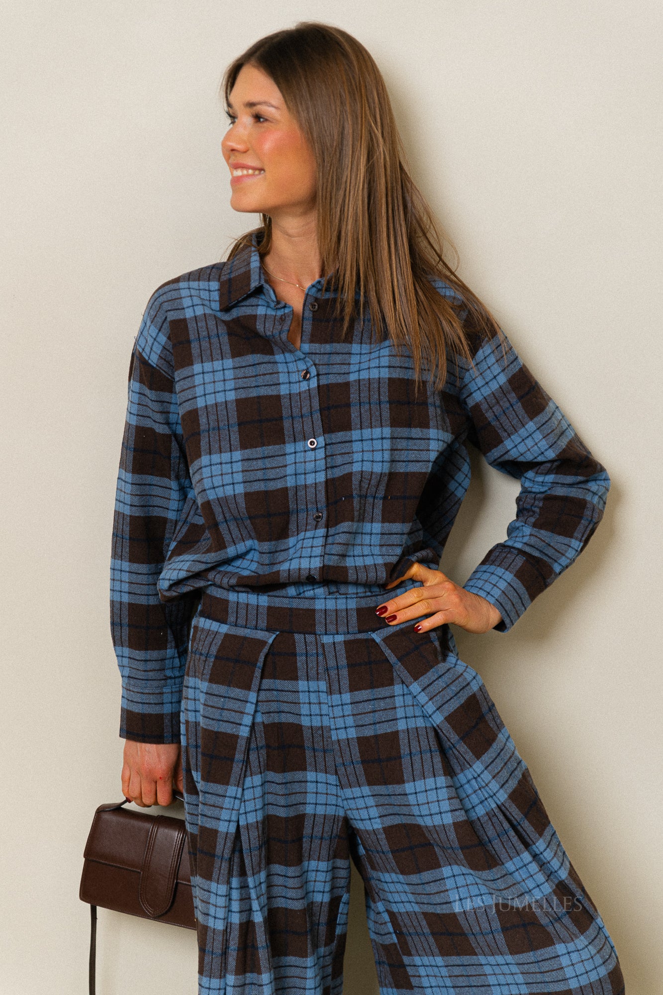 Laurence geruit overhemd hot chocolate/blauw