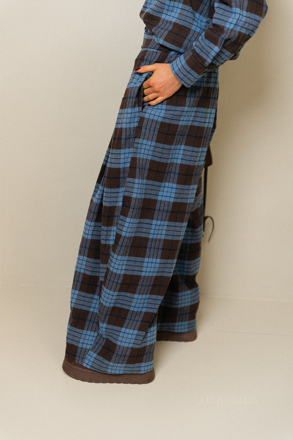 Laurence geruite broek hot chocolate/blauw