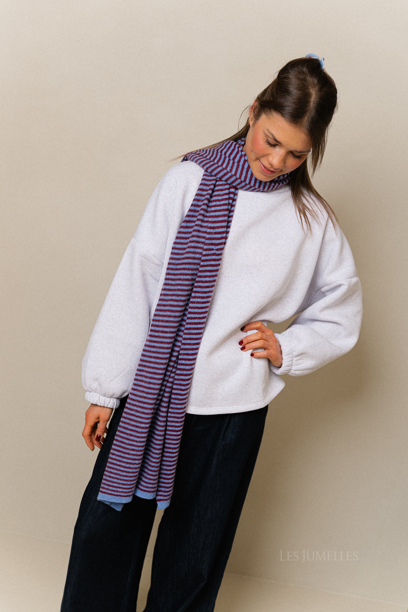 Écharpe rayée Florence bleu/bordeaux