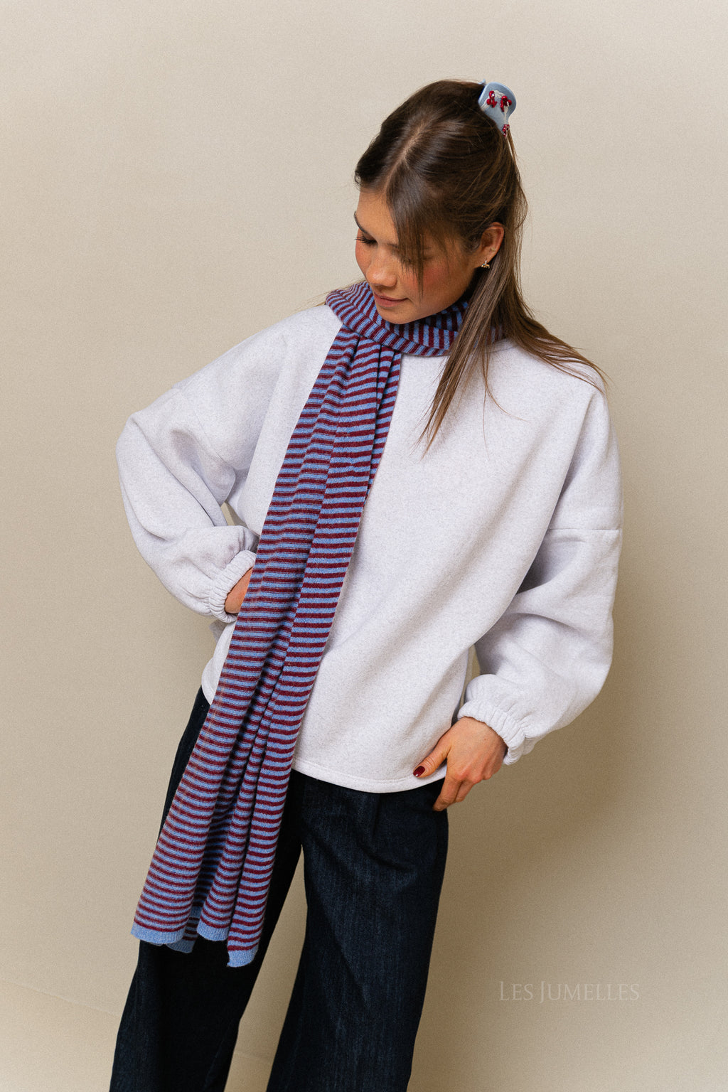 Florence striped scarf blue/burgundy