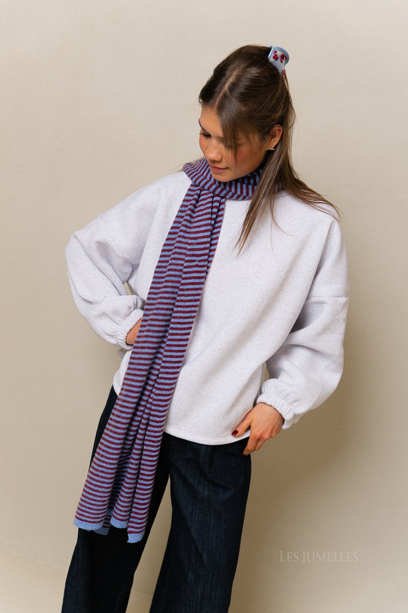 Écharpe rayée Florence bleu/bordeaux