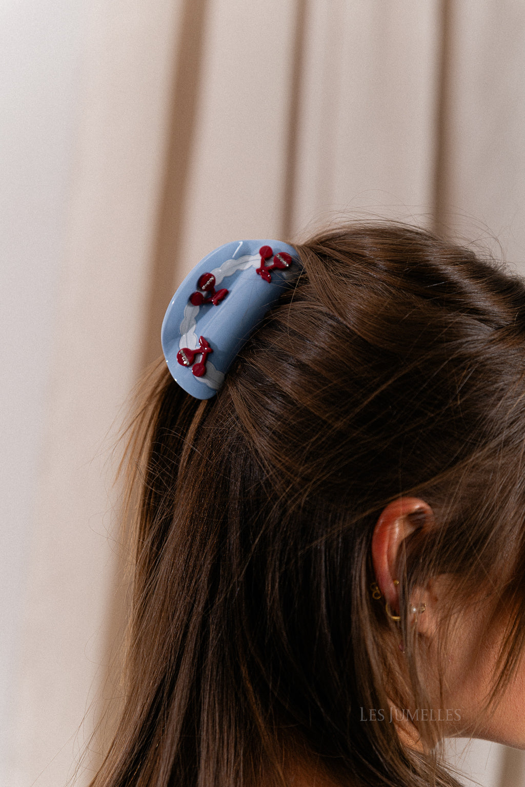 Cherry hair clip peacock blue