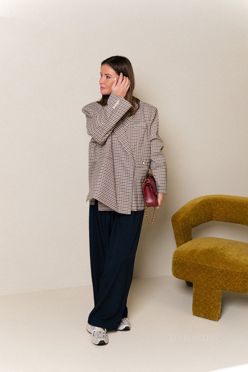 Chloe oversized blazer plaid brown