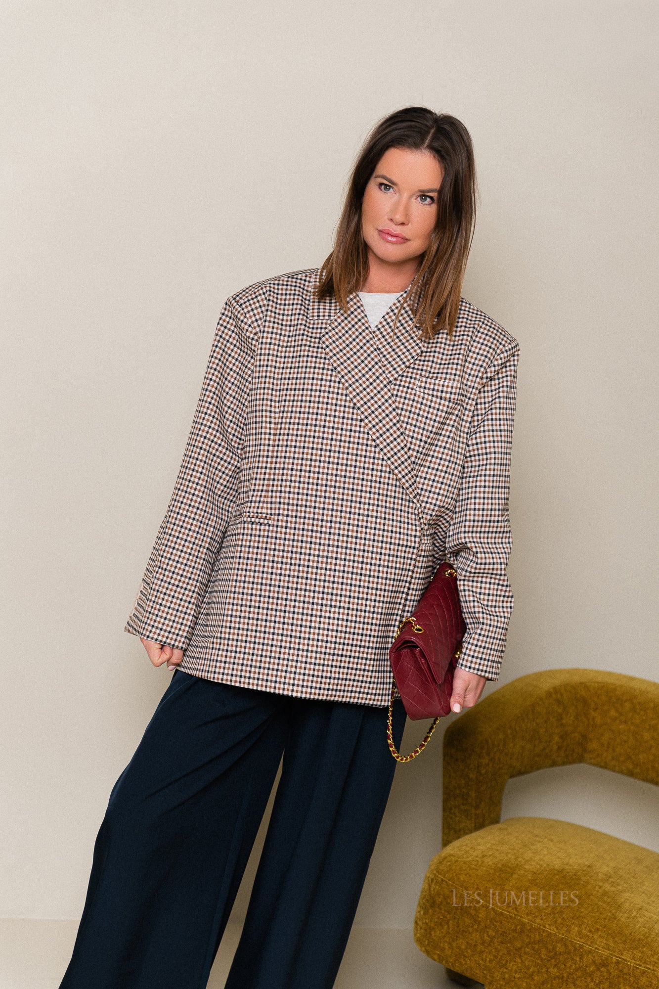 Chloe oversized blazer plaid brown