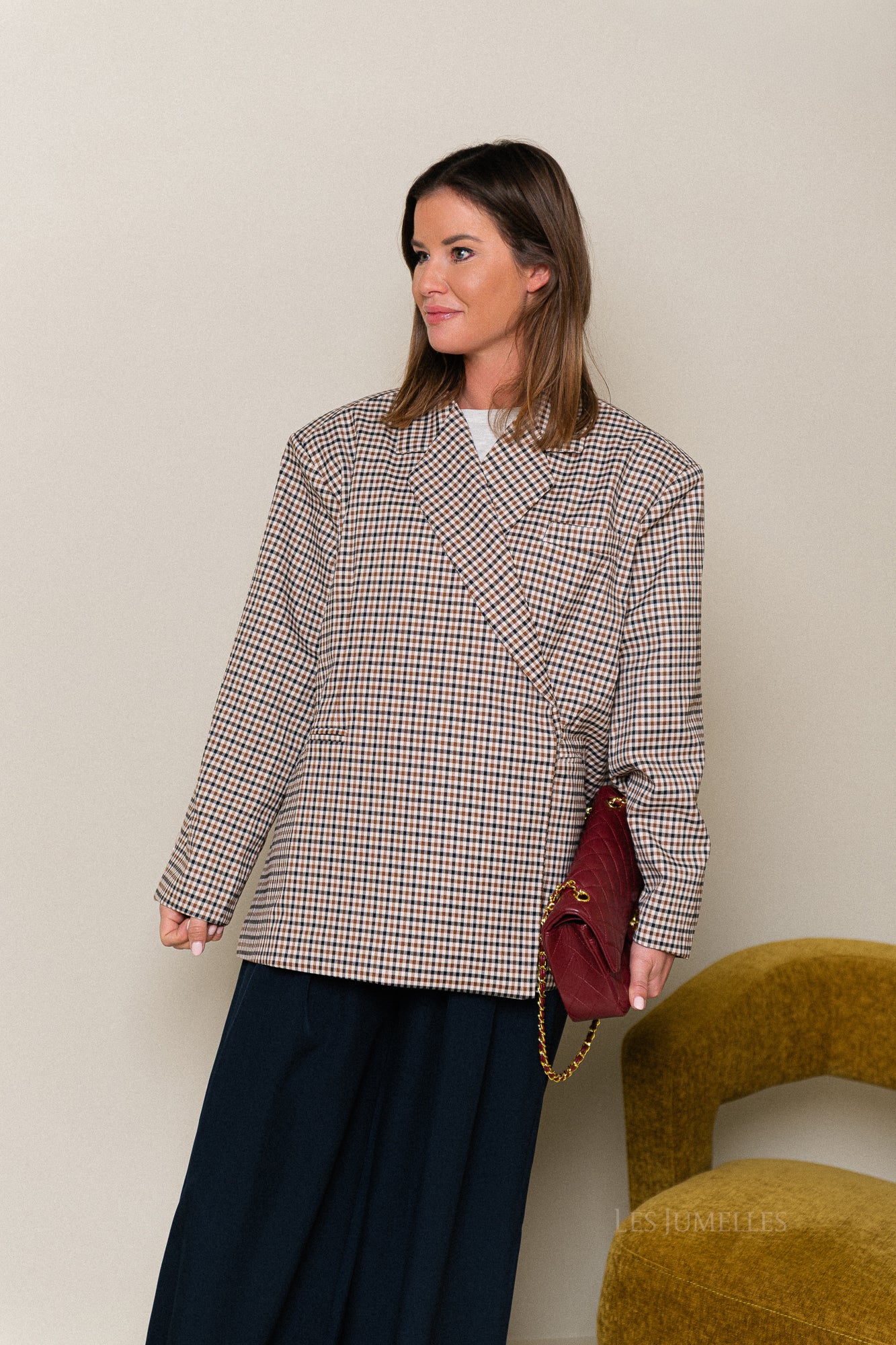 Chloe oversized blazer plaid brown