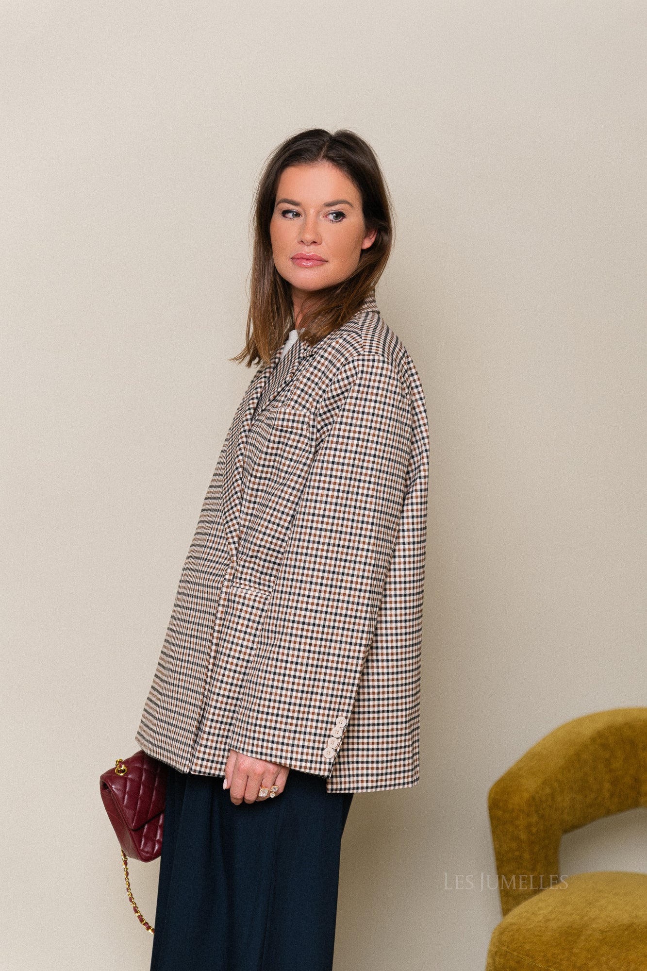 Chloe oversized blazer plaid brown