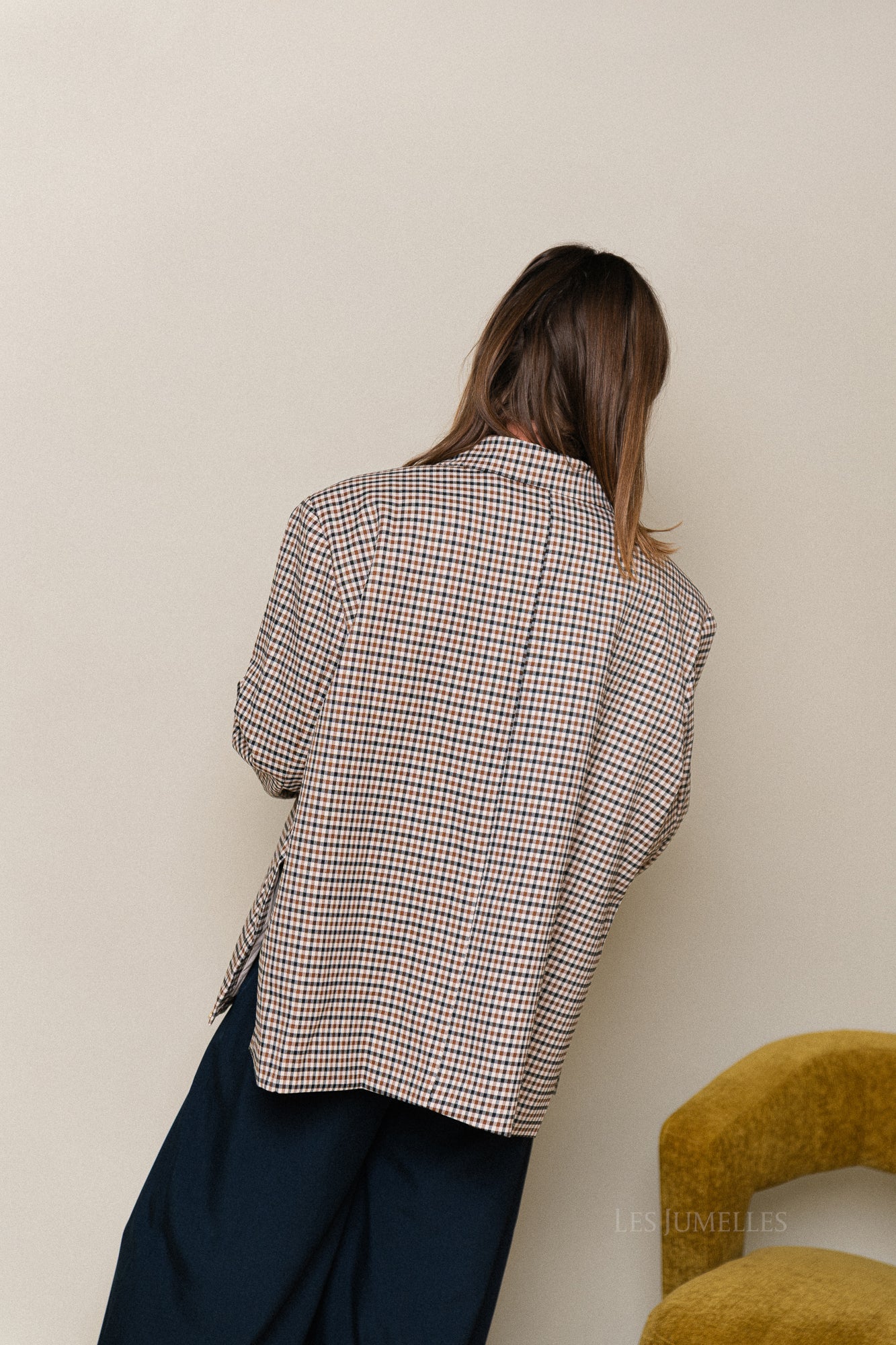 Chloe oversized blazer plaid brown