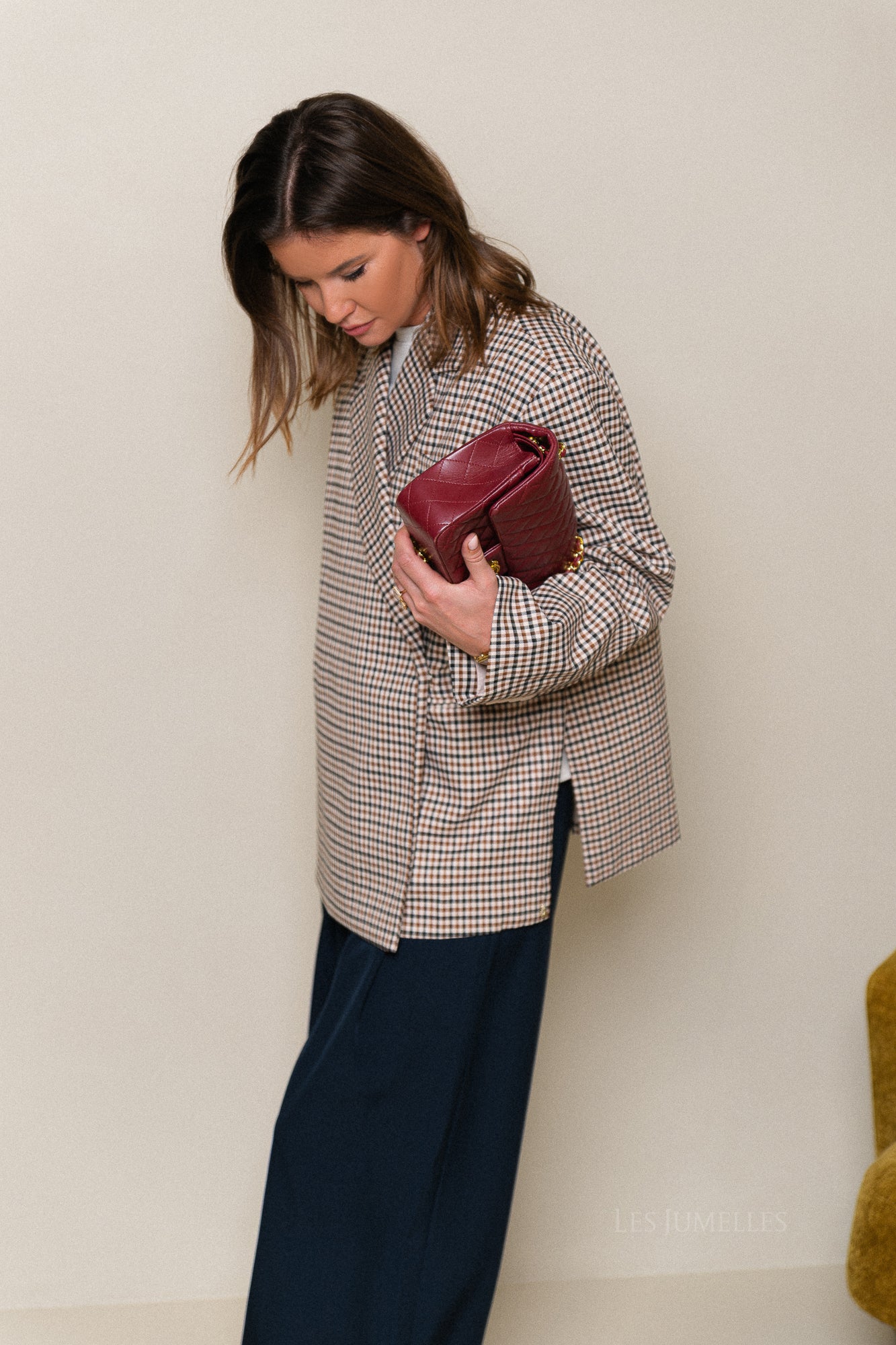 Chloe oversized blazer plaid brown