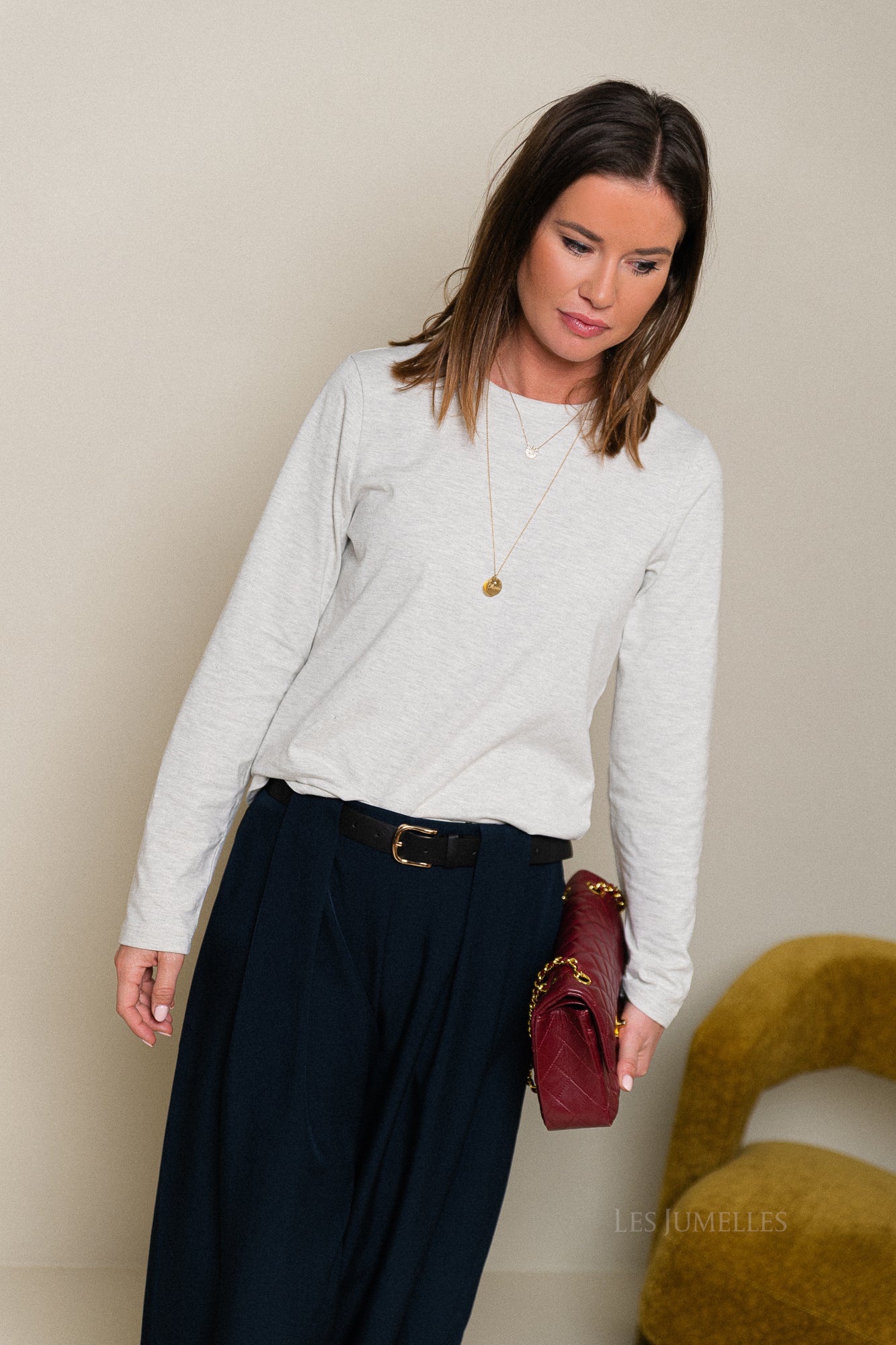 OBJAsha LS T-shirt lichtgrijs gemêleerd