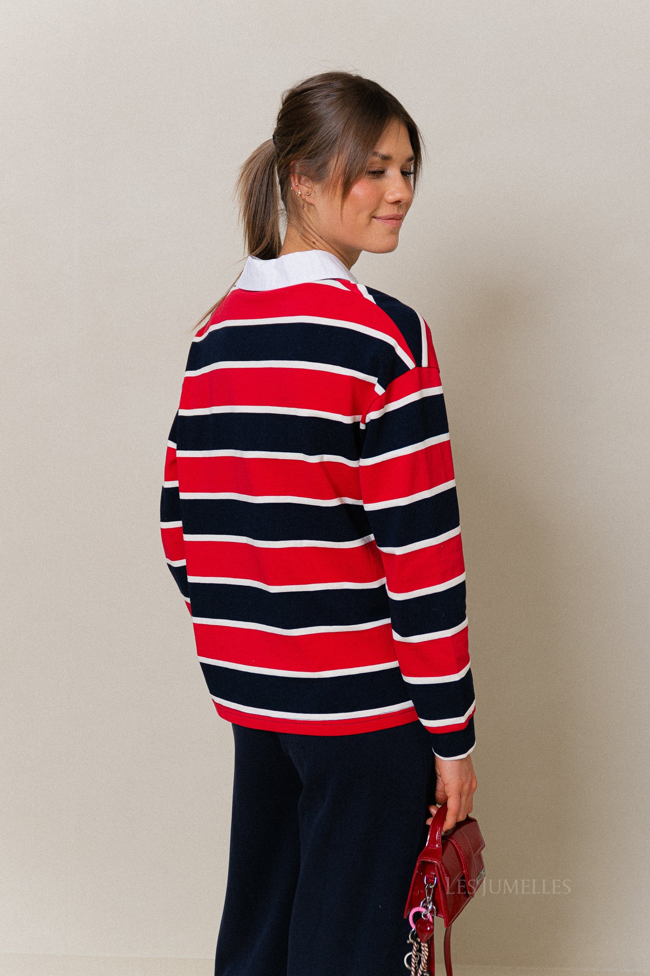 Ines gestreepte poloshirt marineblauw/rood