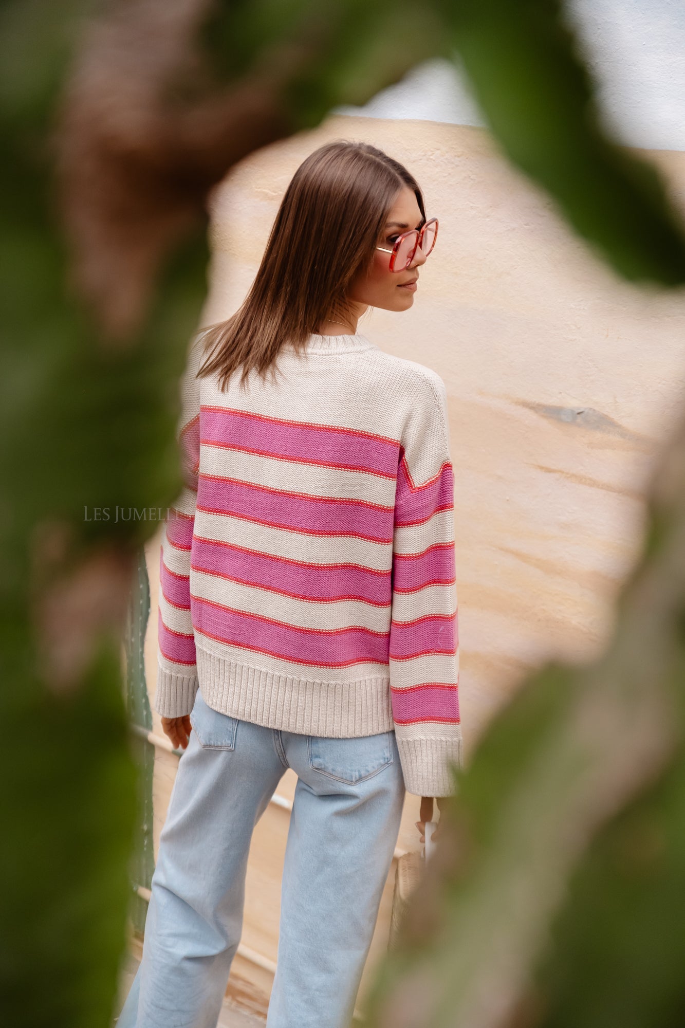 SLFJill LS knit o-neck birch/phlox pink