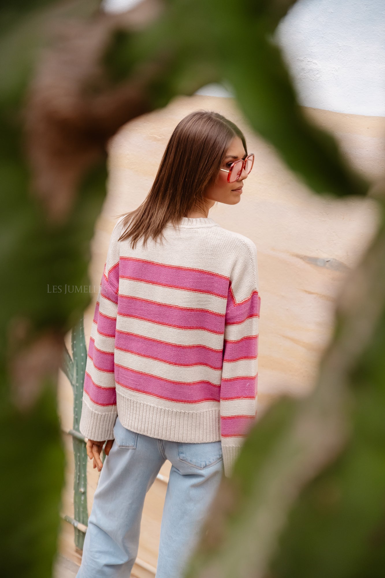 SLFJill LS knit o-neck birch/phlox pink
