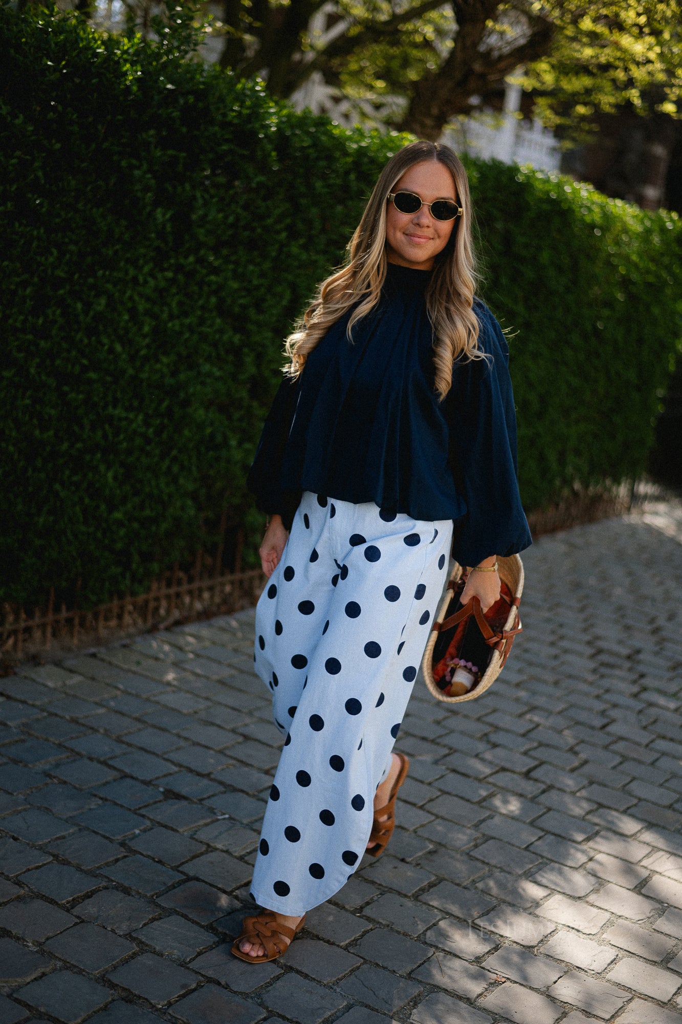 Hazel balloon relaxed fit polkadot jeans blue