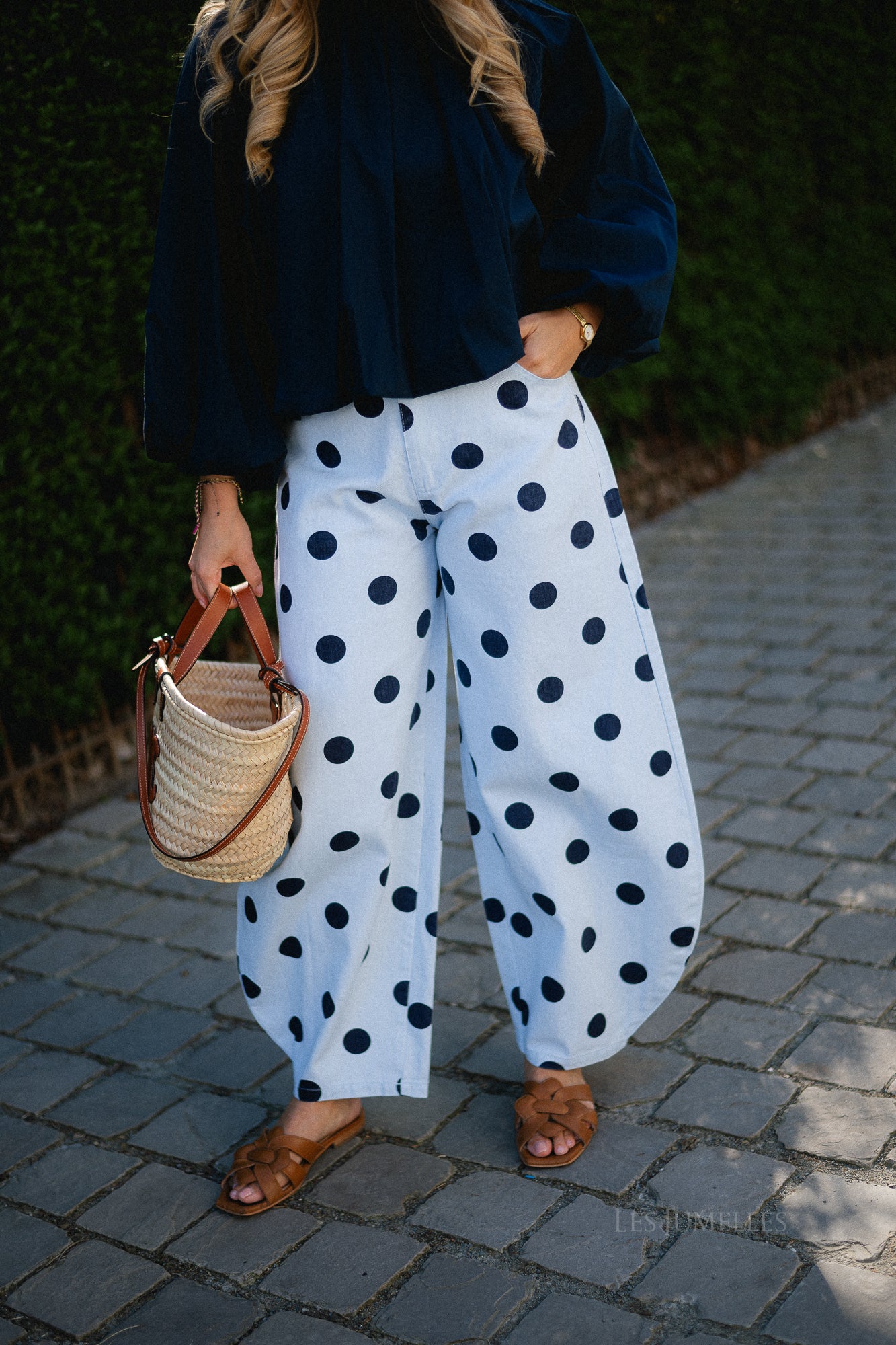 Hazel balloon relaxed fit polkadot jeans blue