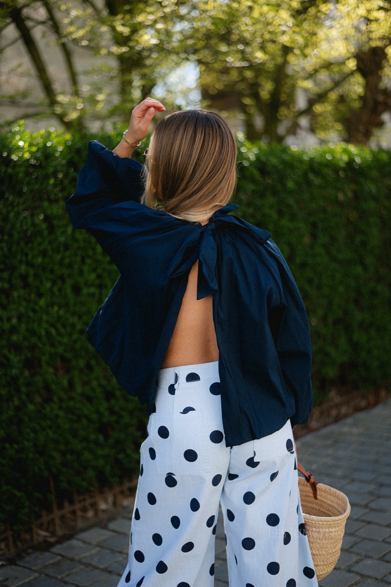 Michelle open back blouse navy
