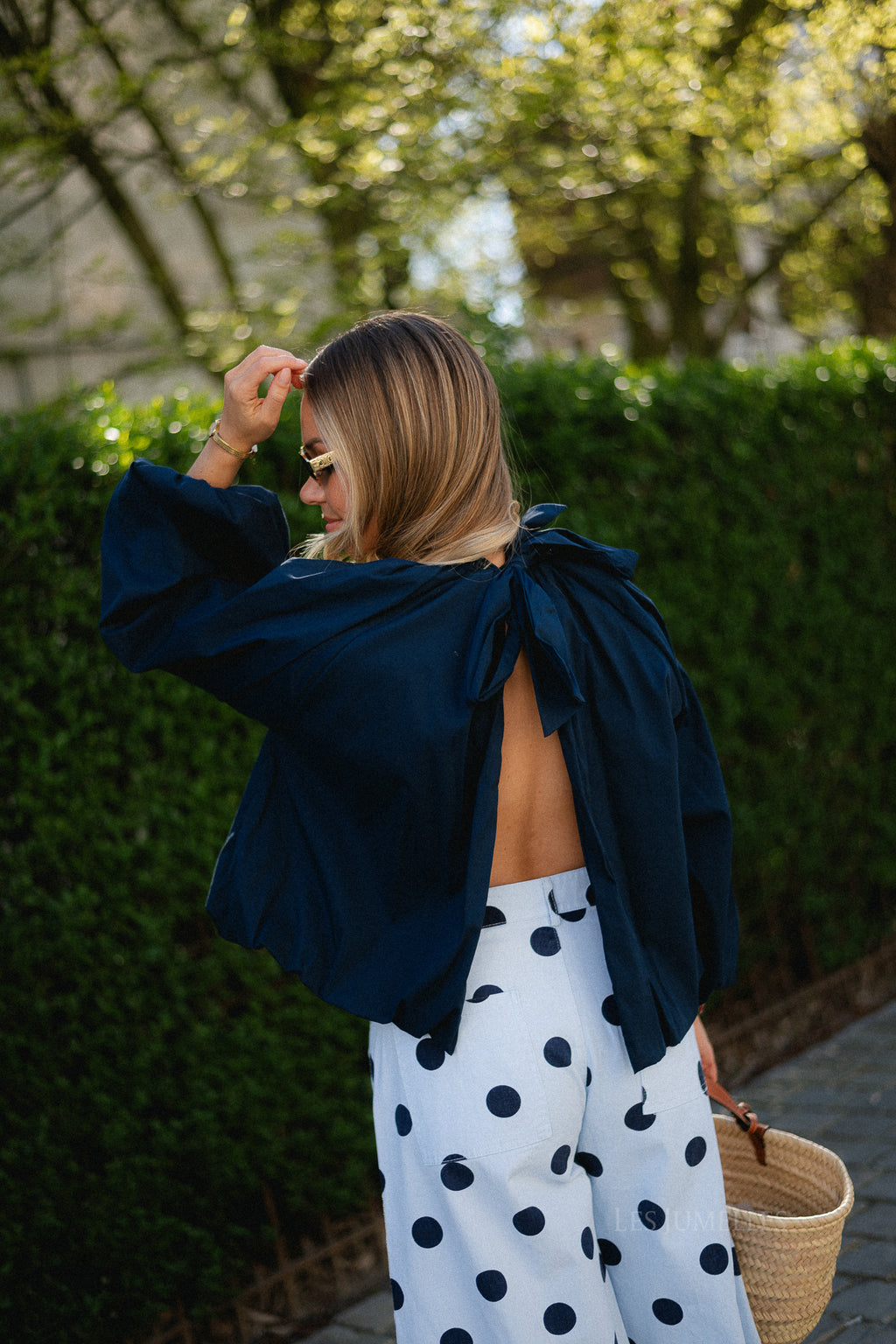 Michelle open back blouse navy