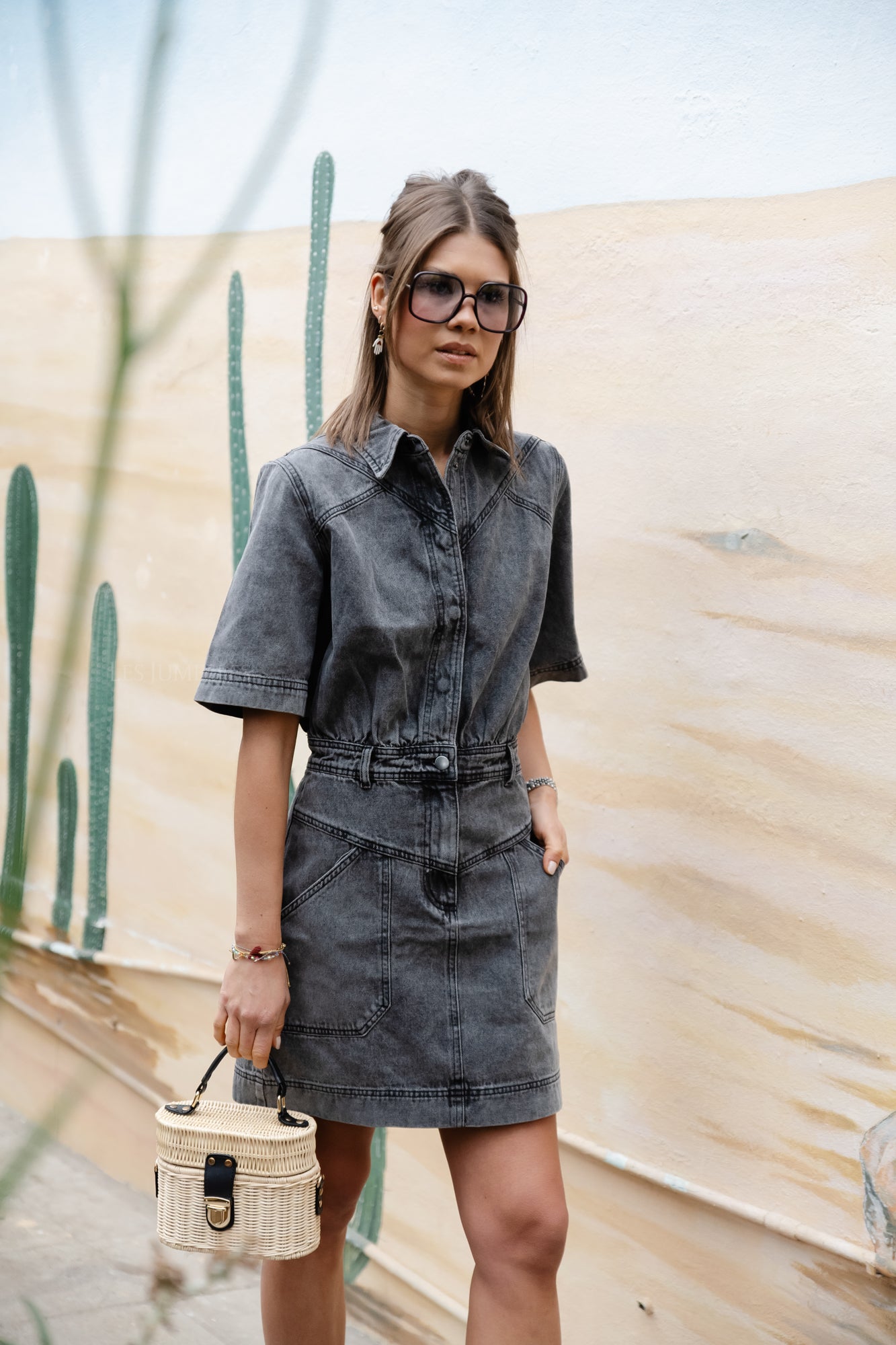 VIMora 2/4 short denim dress grey denim