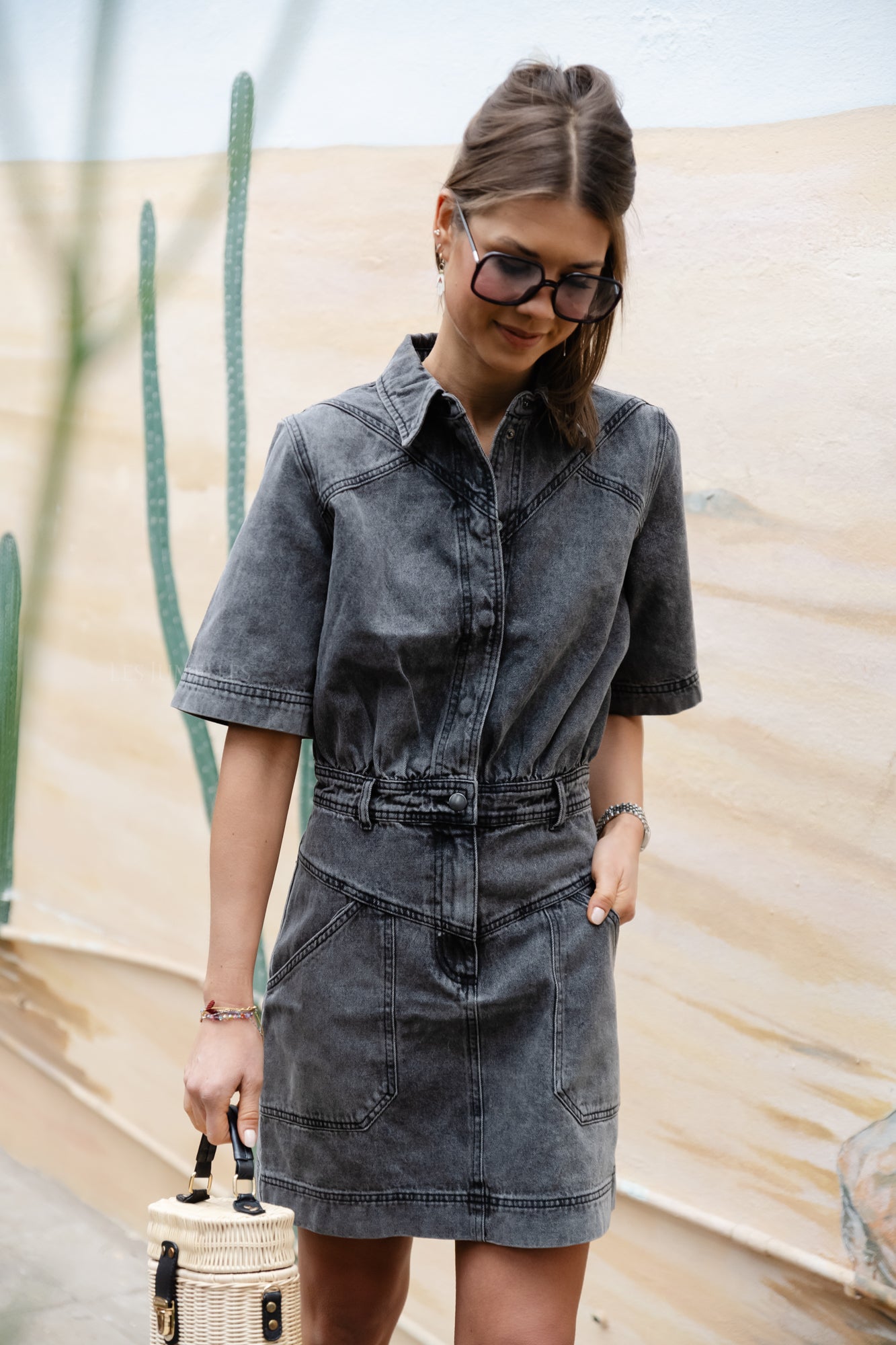 VIMora 2/4 korte denimjurk grijze denim