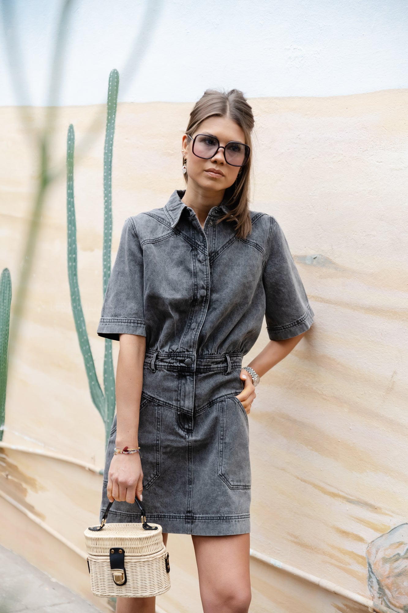 VIMora 2/4 short denim dress grey denim