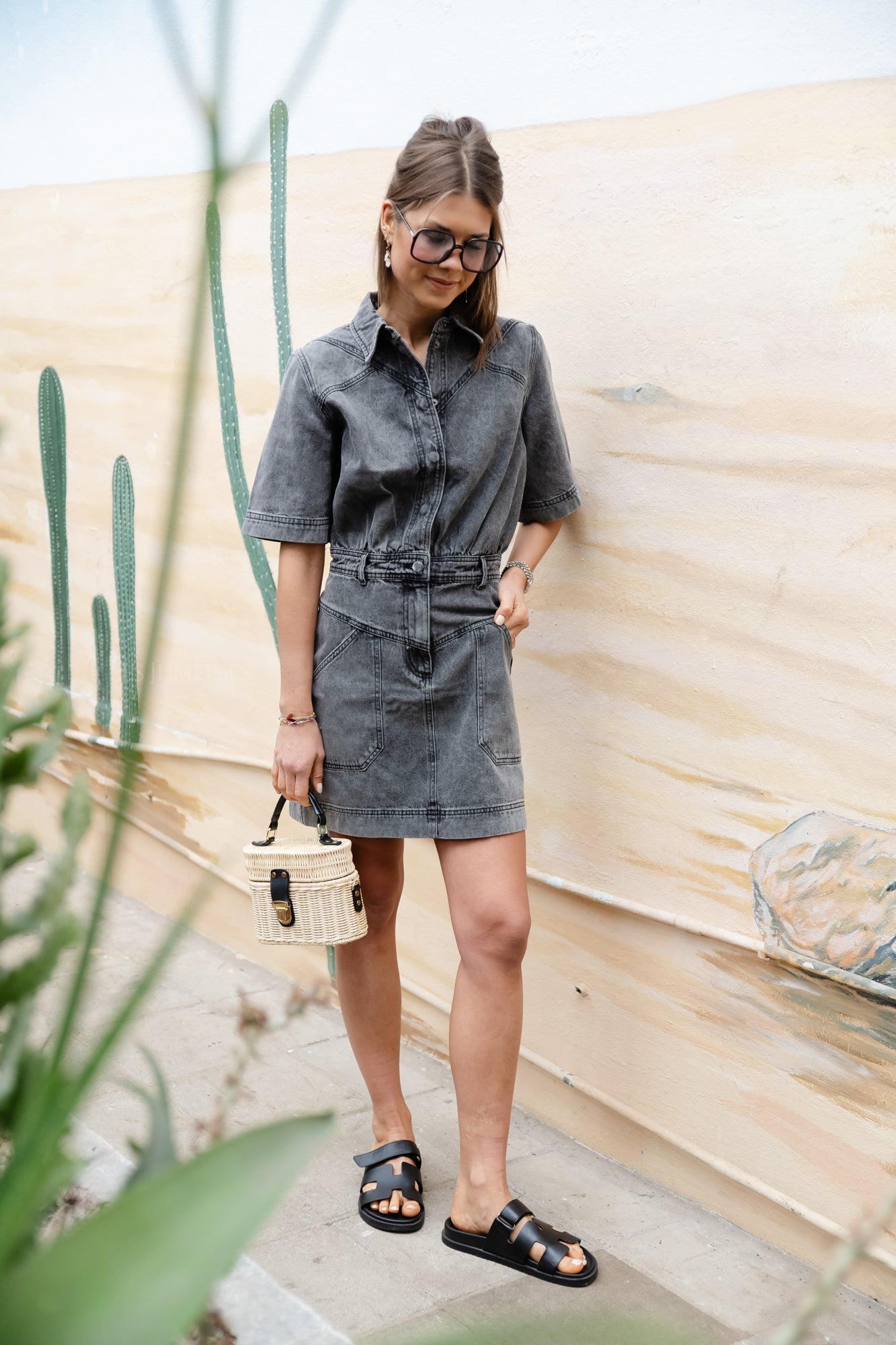 VIMora 2/4 short denim dress grey denim