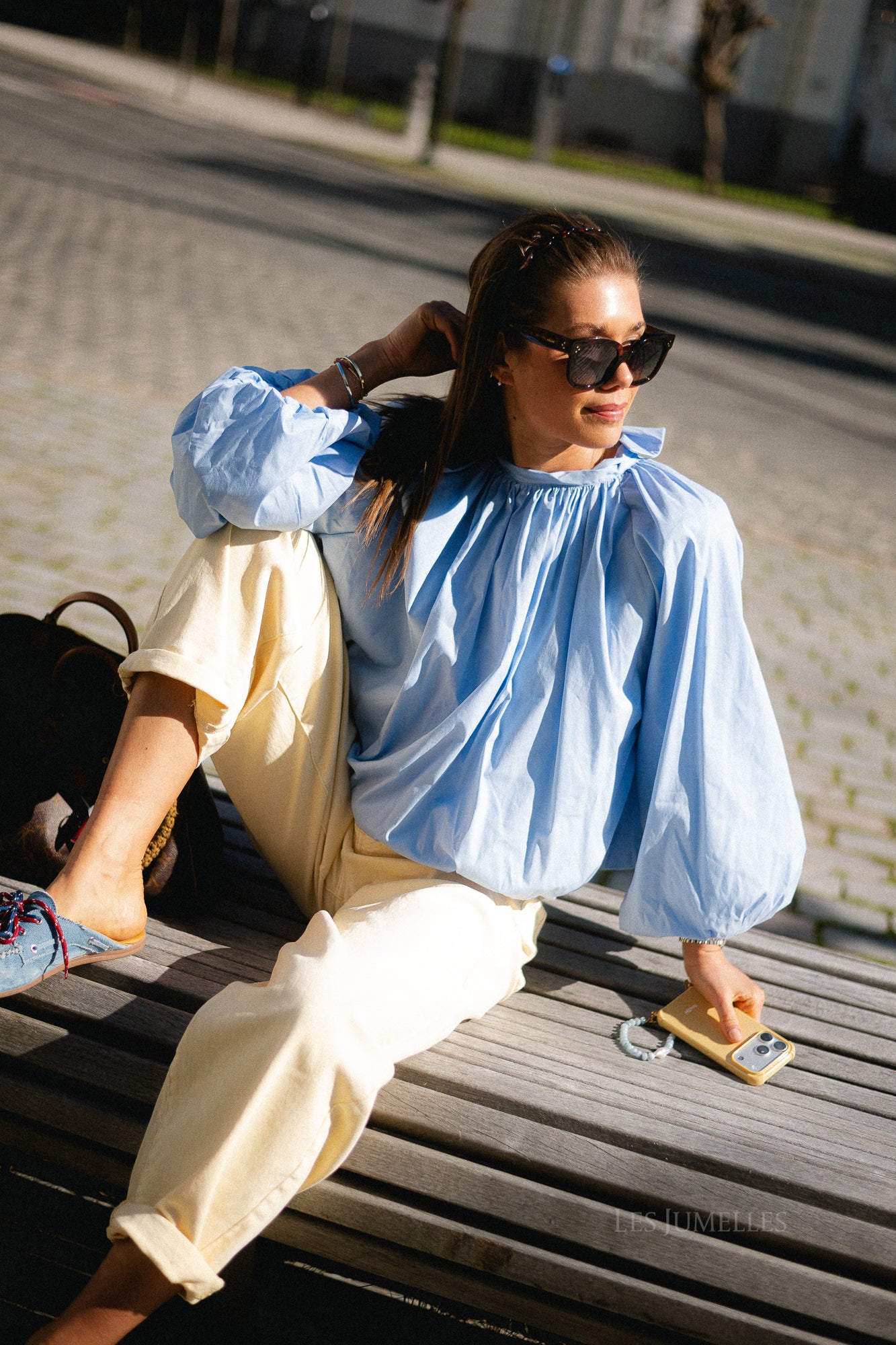 Michelle open back blouse light blue