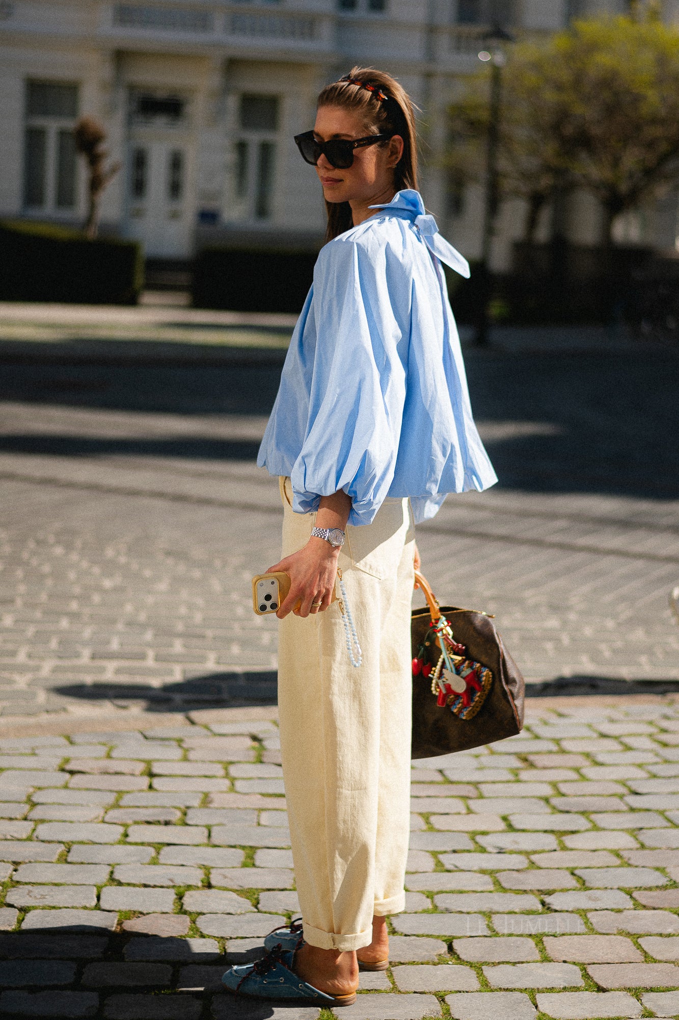 Michelle open back blouse light blue