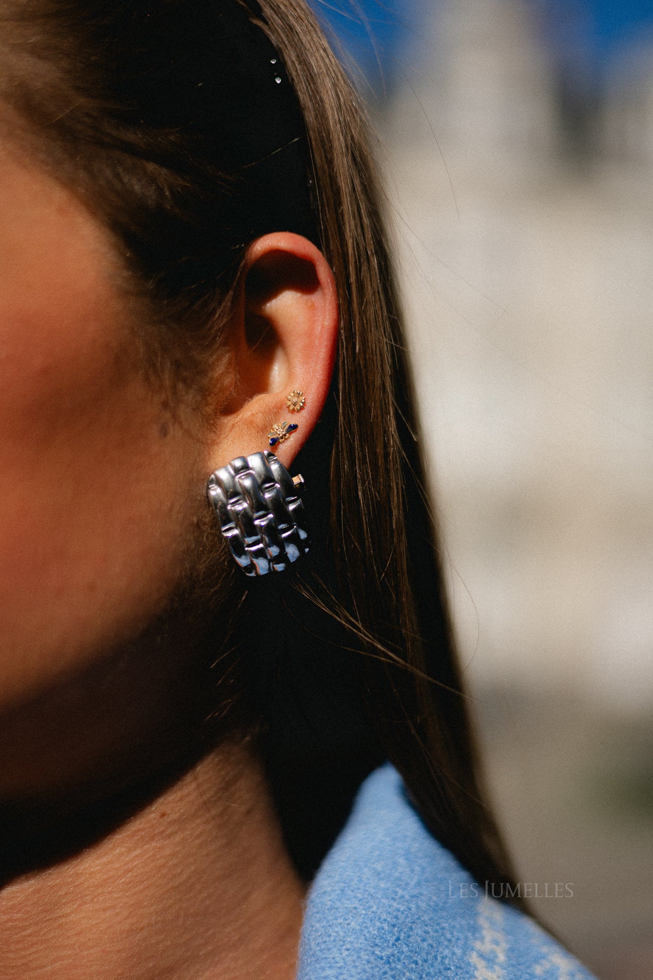 Bold woven statement earrings silver