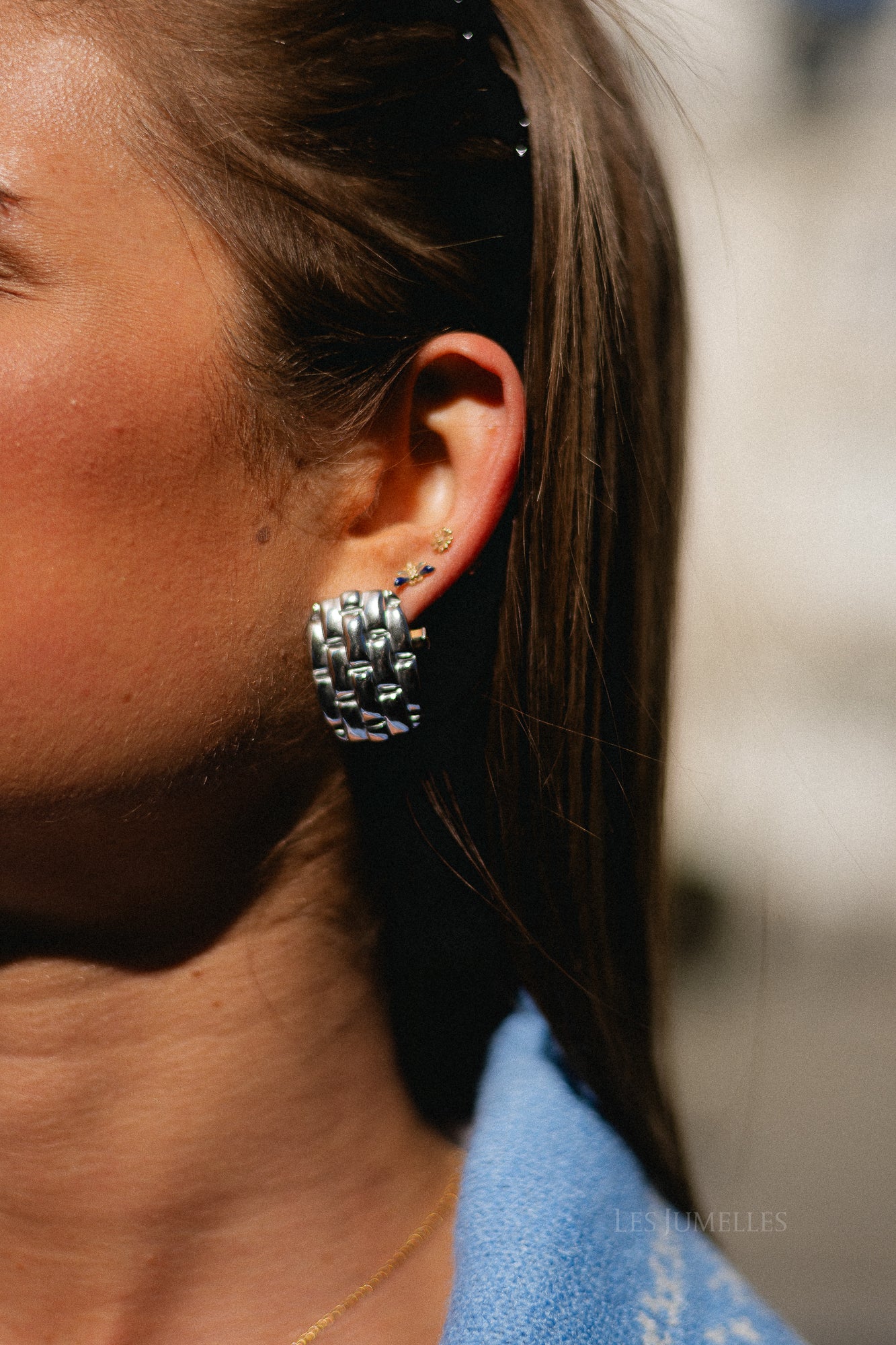 Bold woven statement earrings silver