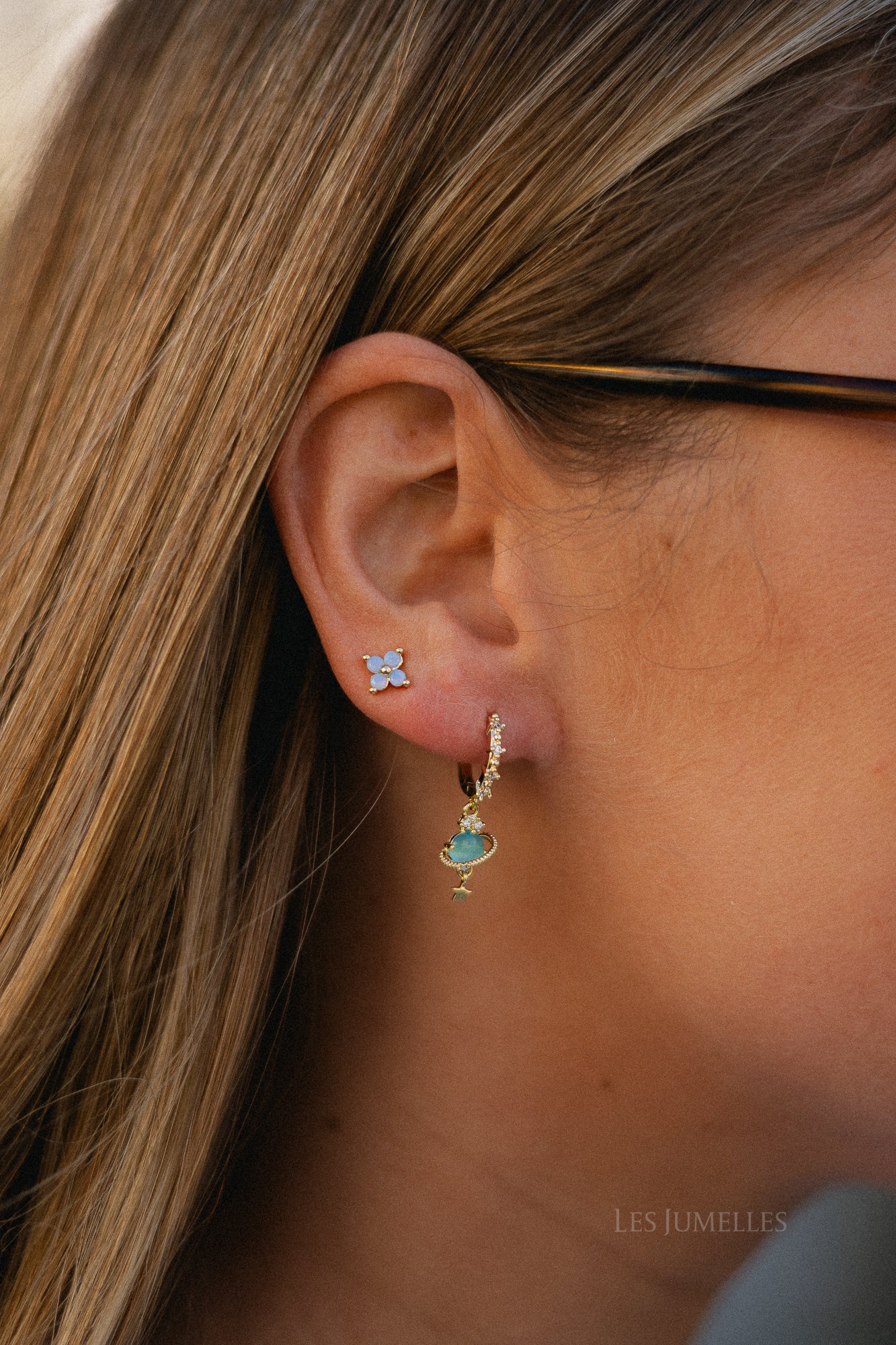Cosmic blue & gold multi flower earring set