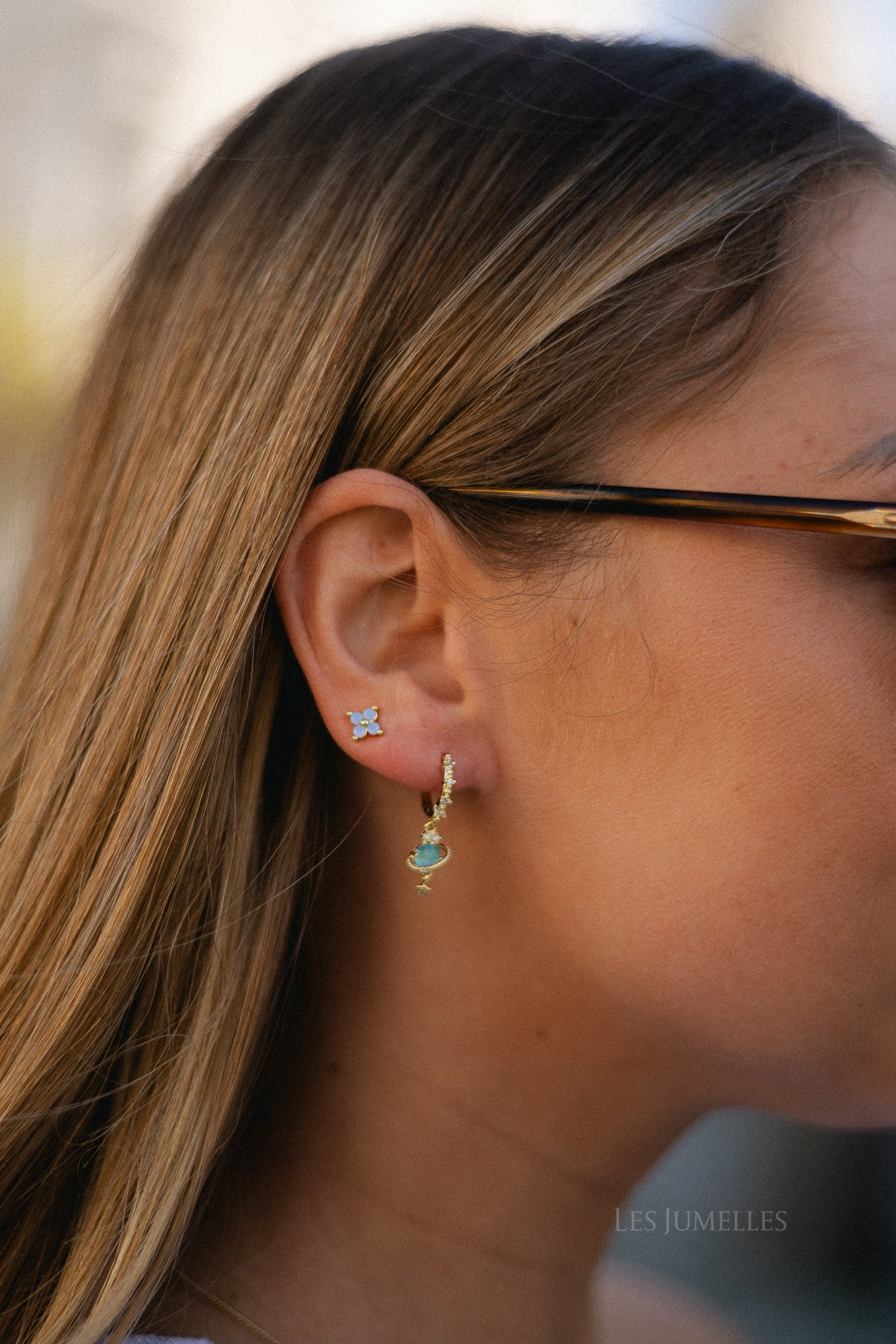 Cosmic blue & gold multi flower earring set