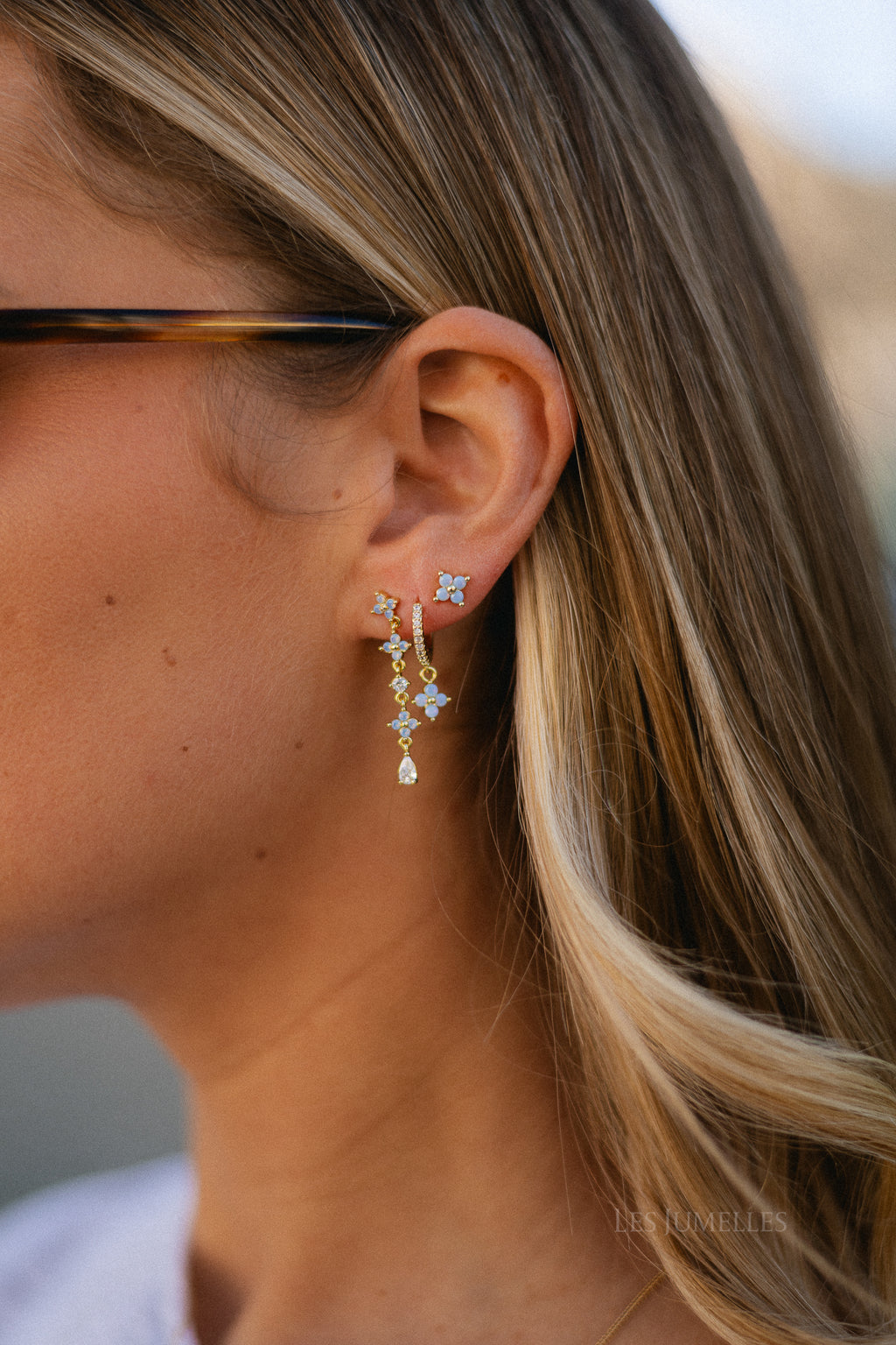 Cosmic blue & gold multi flower earring set