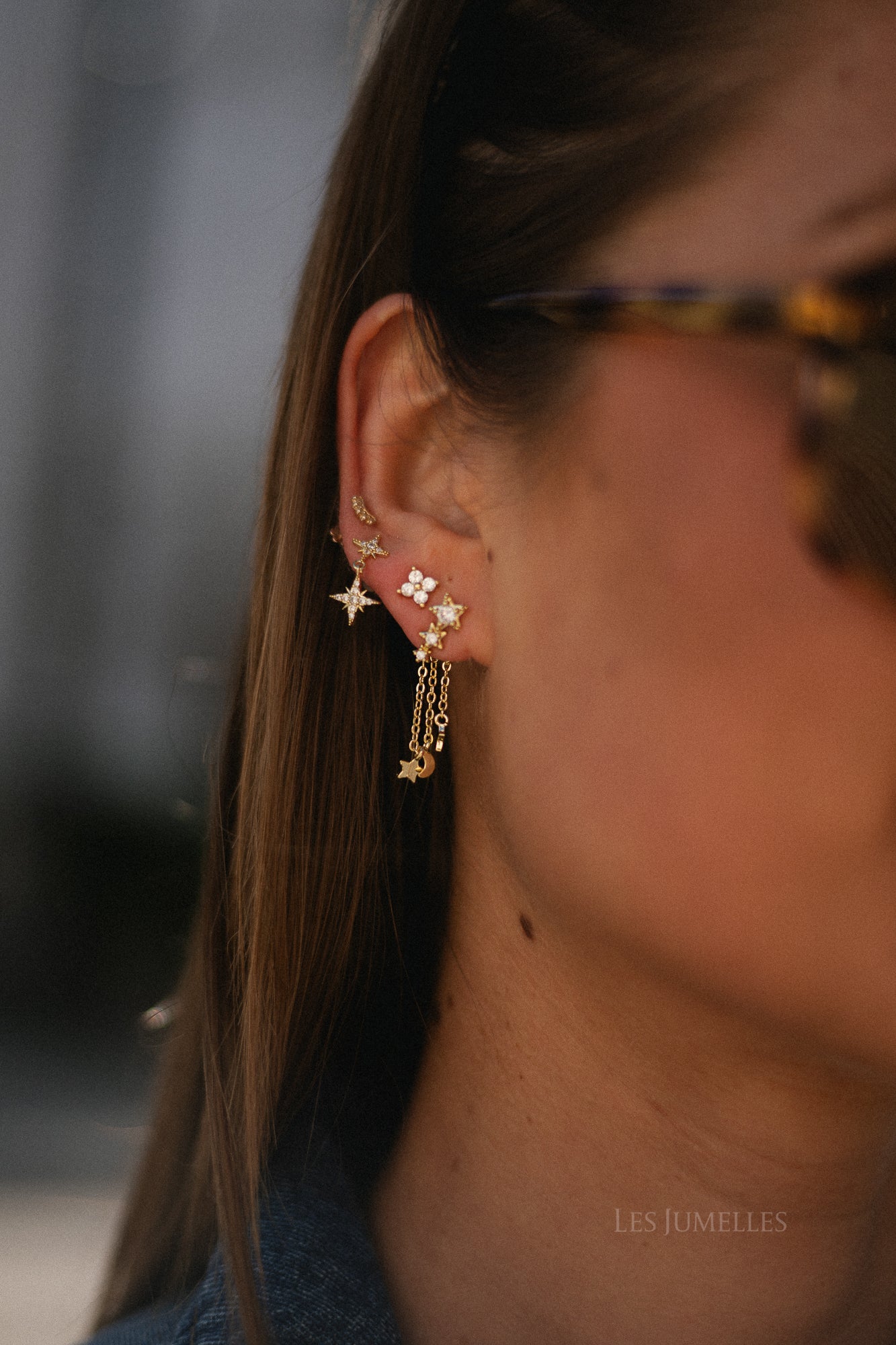 Celestial star & chain earring set